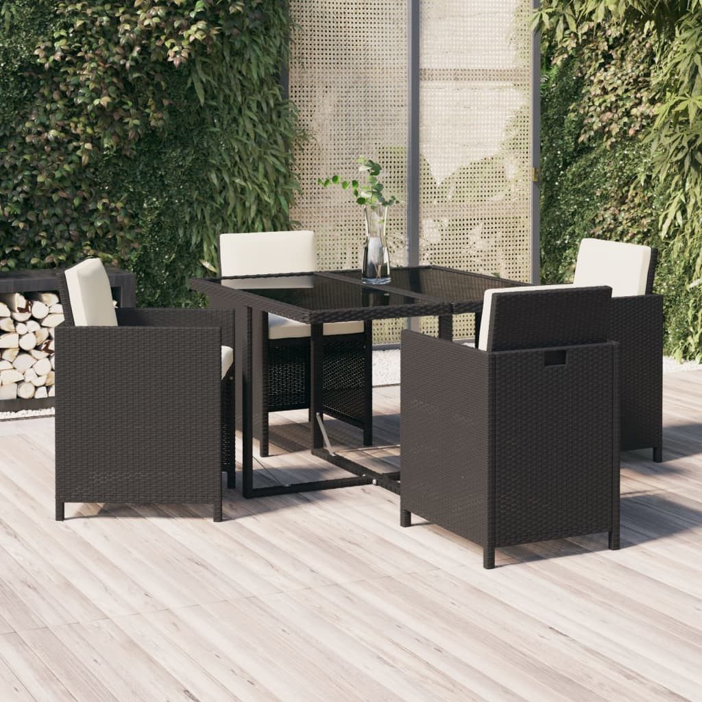 Garten-Essgruppe Schwarz aus PE-Rattan mit Tisch 109x107x74 cm