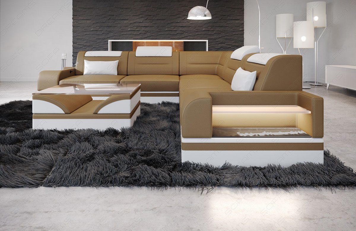 Ecksofa Dreams Sofa L Trivento L-Form LED, Sofa Couch Leder mit Ledersofa, Ledersofa Form wahlweise Bettfunktion mit