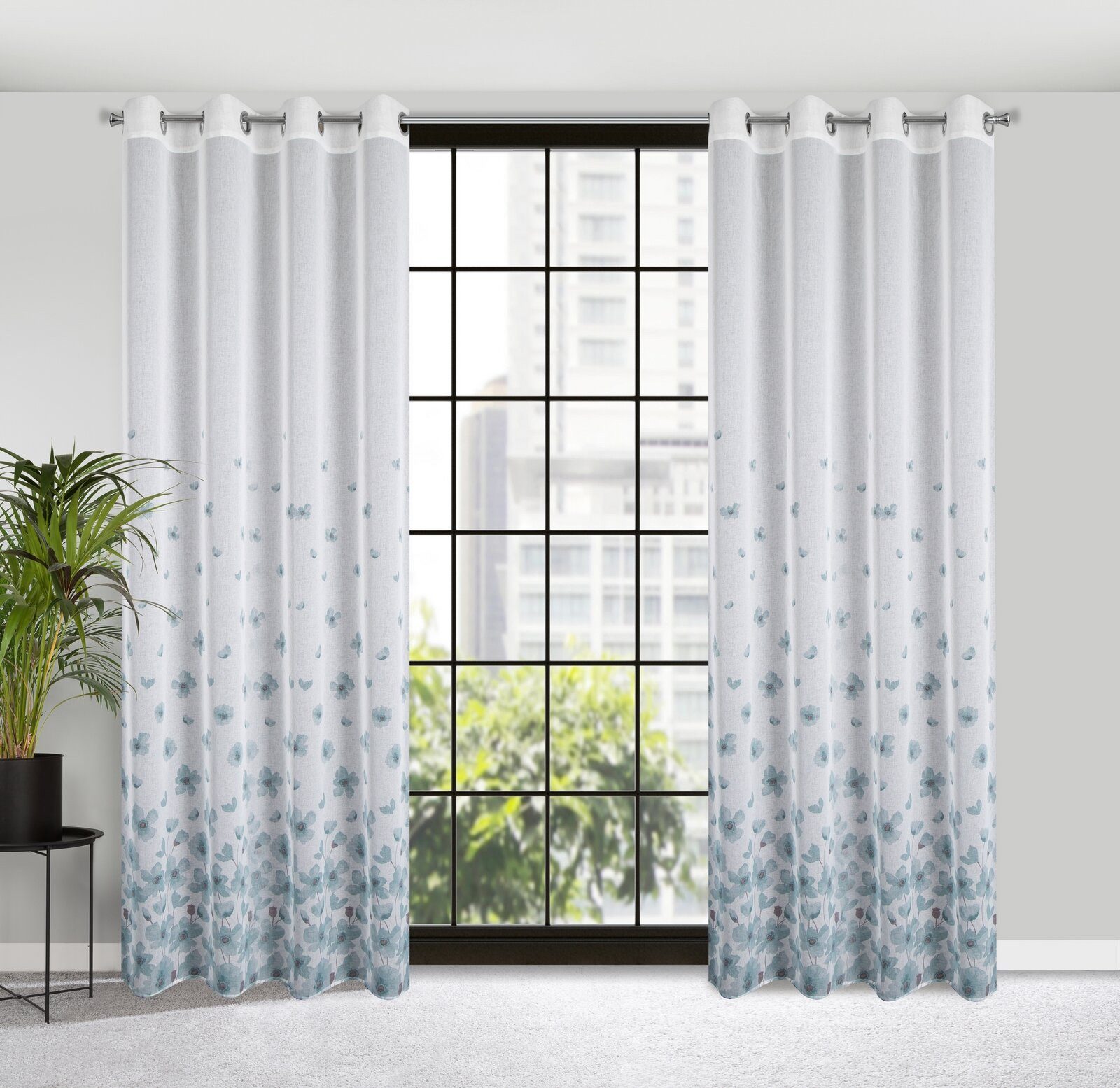 Eurofirany Gardine Landhaus Gardinen mit Blumenmuster aus Etamin Rosa Weiß günstig online kaufen