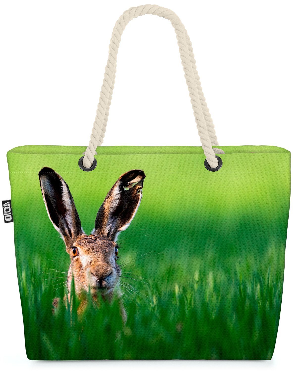 Feldhase Wiese VOID Strandtasche Hase Strei Sommer Sommer Haustier Zoo (1-tlg), Tiere Wiese Hase