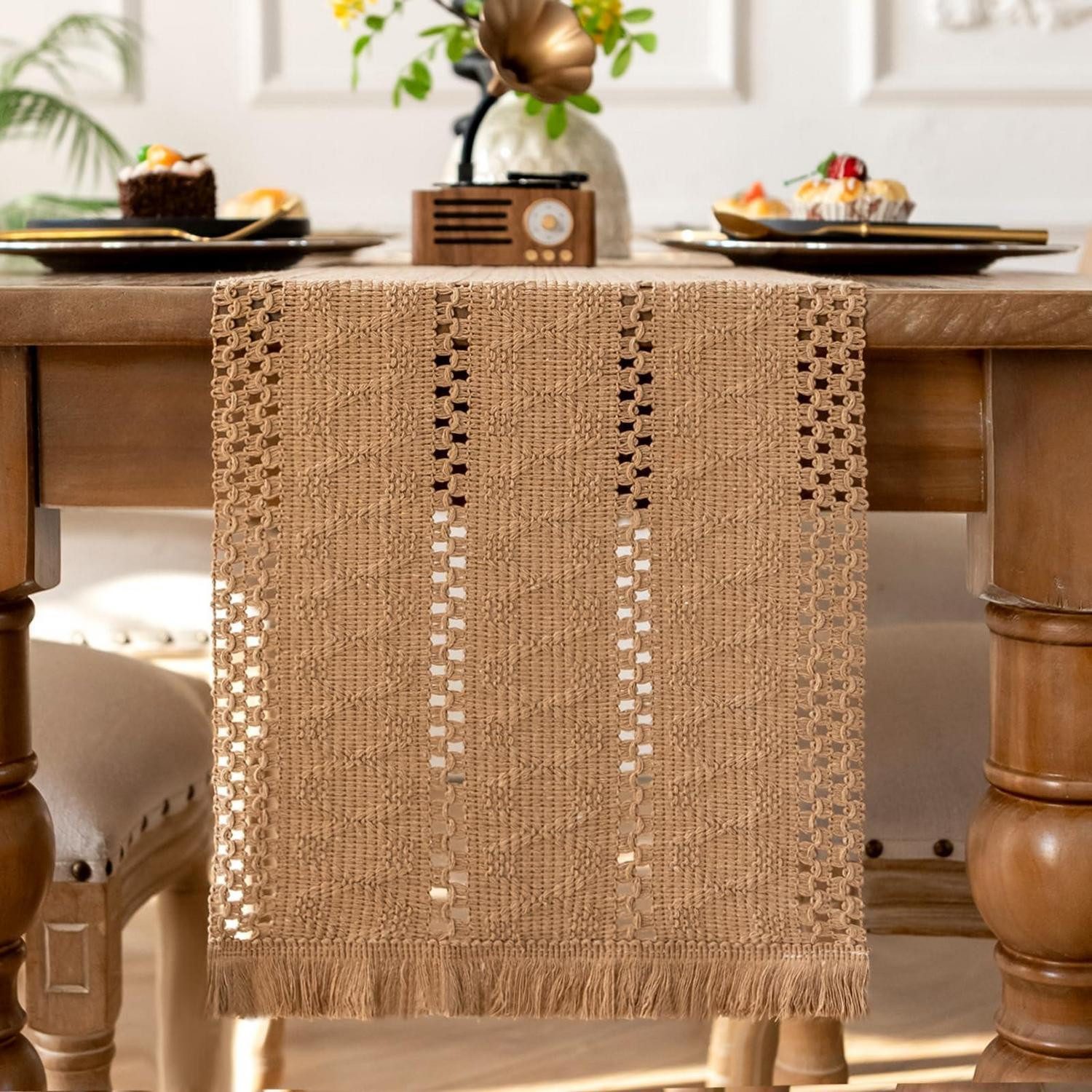LuxusKollektion Tischläufer Tischläufer Braun Boho Makramee 30x183cm