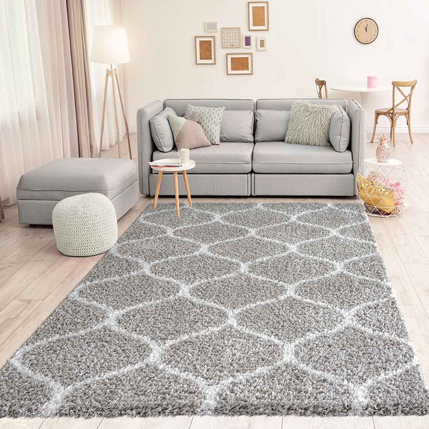 Vimoda Hochflor-Läufer Wohnzimmerteppich Modern, Rechteckig, Höhe: 30 mm, Marokkanisch, Raute Deko, Schlafzimmer,in Grau