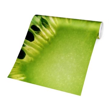 Bilderdepot24 Küchentapete Küche Kiwi 3D-Effekt Obst Modern Wanddeko Grün XXL, Glatt, Matt, (Inklusive Gratis-Kleister oder selbstklebend), Küche Esszimmer Bildtapete Fototapete Vliestapete Wandtapete