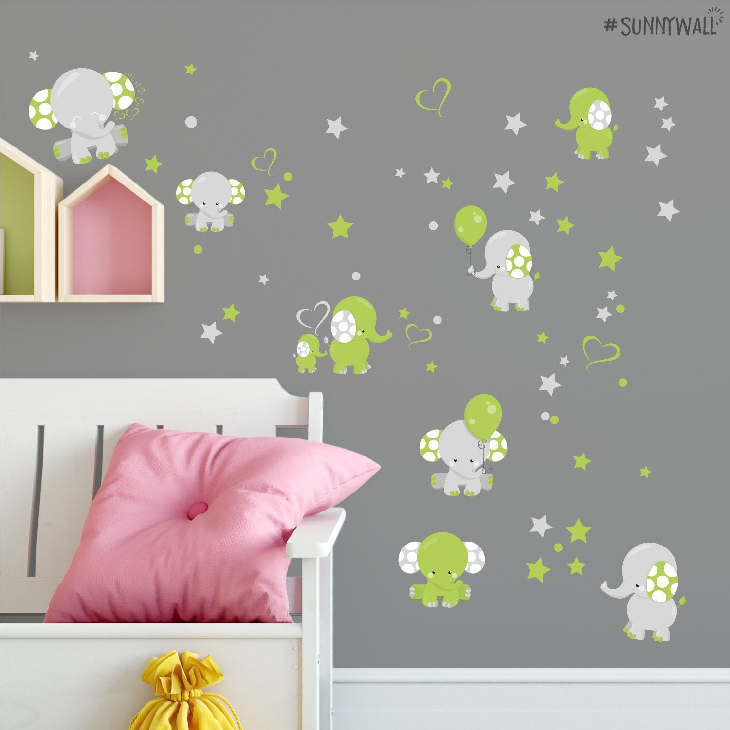 Sunnywall Wandtattoo Elefant Baby Ballons Wandsticker Wandtattoo (2 St), konturgeschnitten