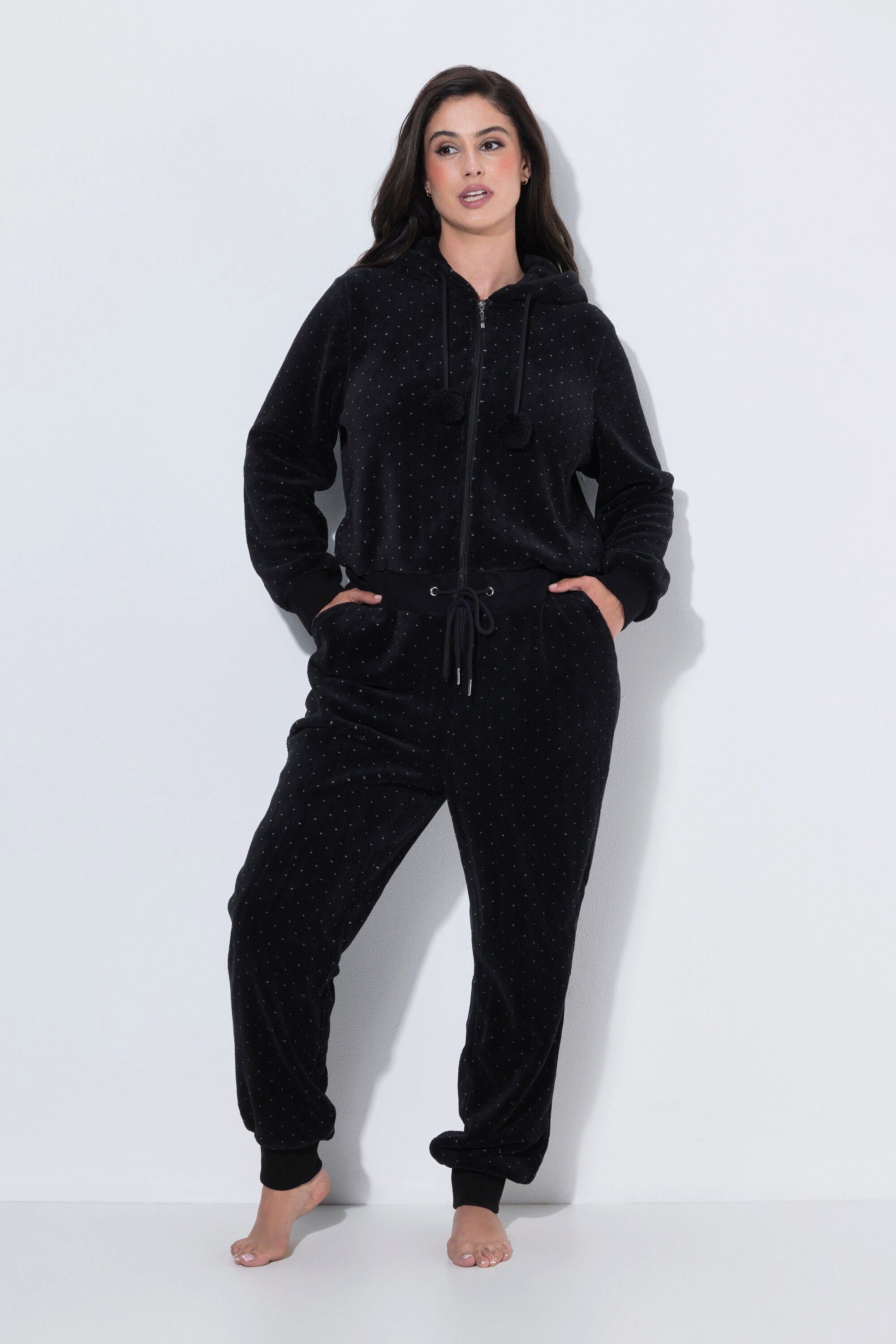 Ulla Popken Overall Homewear-Overall Plüsch Punkte Kapuze Langarm