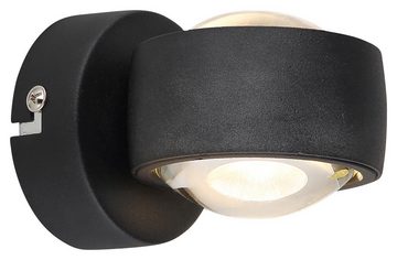 Globo LED Wandleuchte RANDI, 1-flammig, Schwarz, Transparent, Metall, Up-Down-Beleuchtung, LED fest integriert, Extra-Warmweiß, Lampenschirm aus Glas, Up-Down-Beleuchtung, B 7,5 x H 7 x T 10 cm