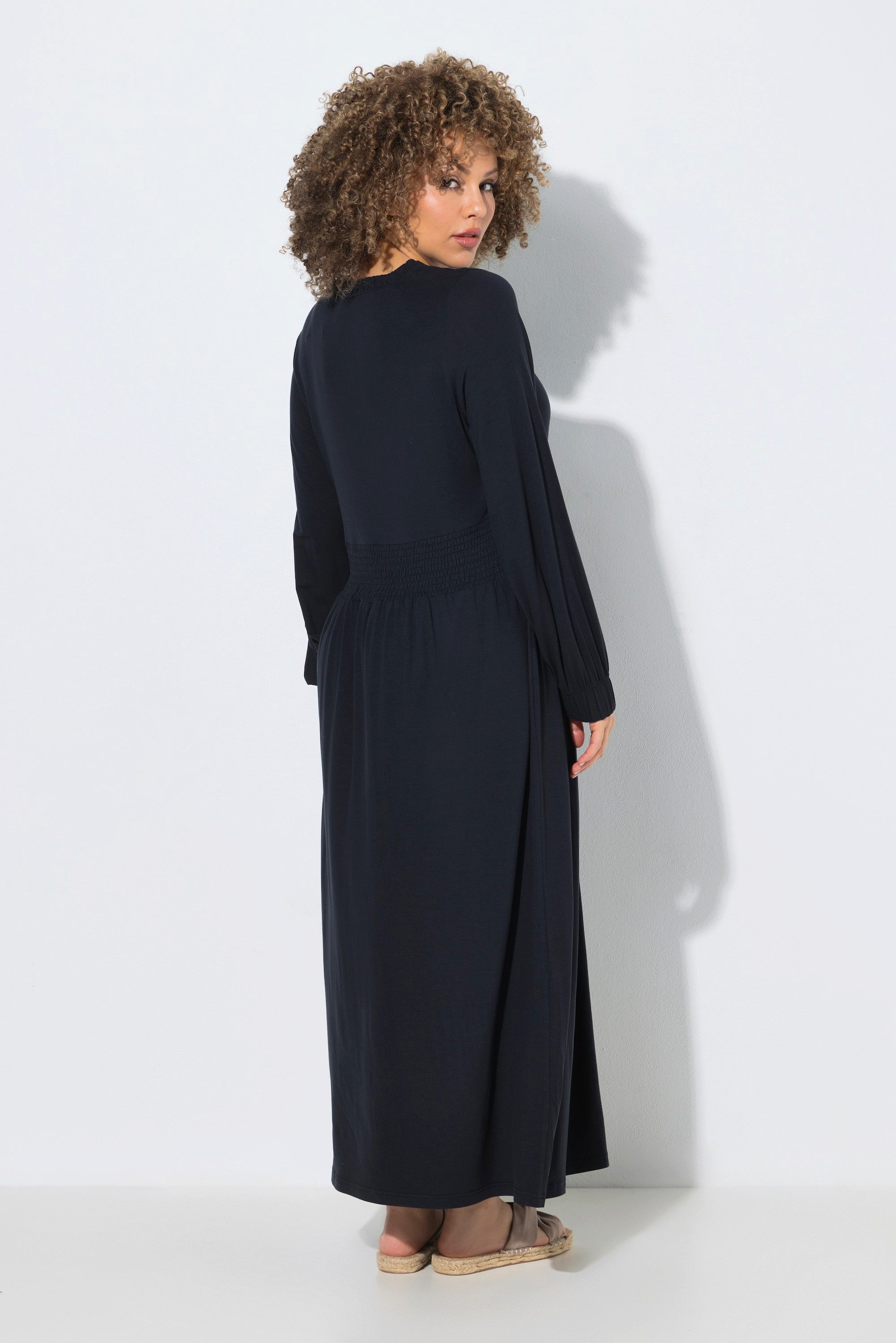 Ulla Popken Midikleid Maxikleid A-Linie Carré-Ausschnitt Ballon-Langarm