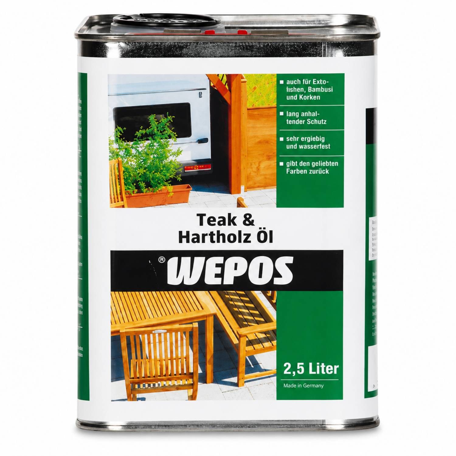 DomDeco Teakholzöl WEPOS Teak- und Hartholz-Öl 2,5 L, UV-Schutz für Terrasse & Garten, pH-neutral, hochdosiert, universalreiniger