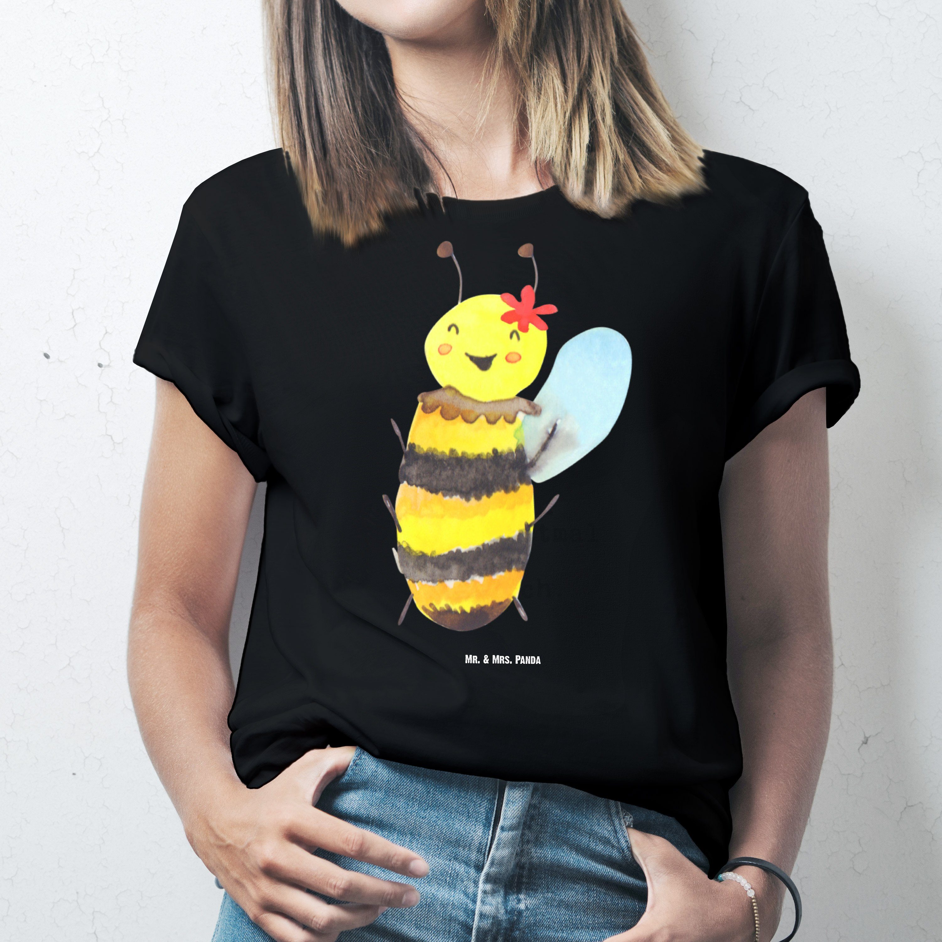 Frauen, Panda Lustiges Biene Mrs. Mä Happy - T-Shirt, Wespe, (1-tlg) T-Shirt Geschenk, & Schwarz - Mr.
