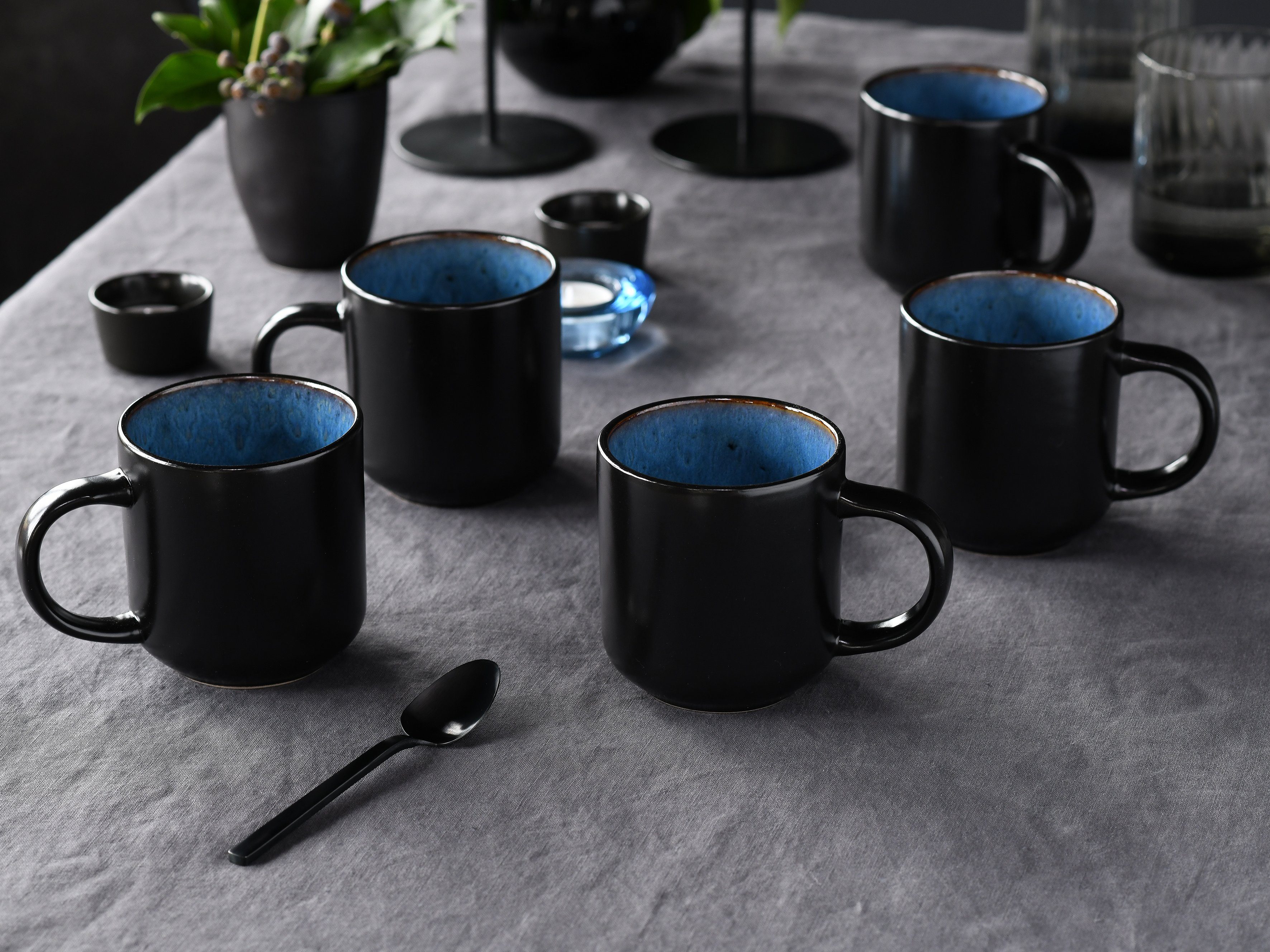 CreaTable Becher Nordic Fjord, 6-tlg., Steinzeug, Kaffeebecher, Tassen Set, 6-teilig, 285 ml