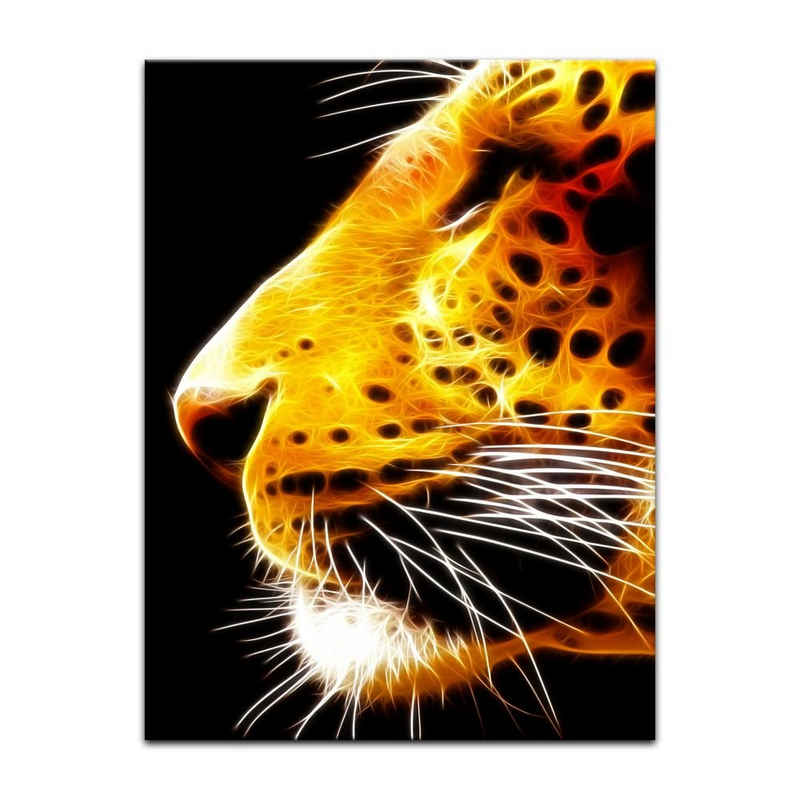 Bilderdepot24 Leinwandbild Leopard Neon, Abstrakt