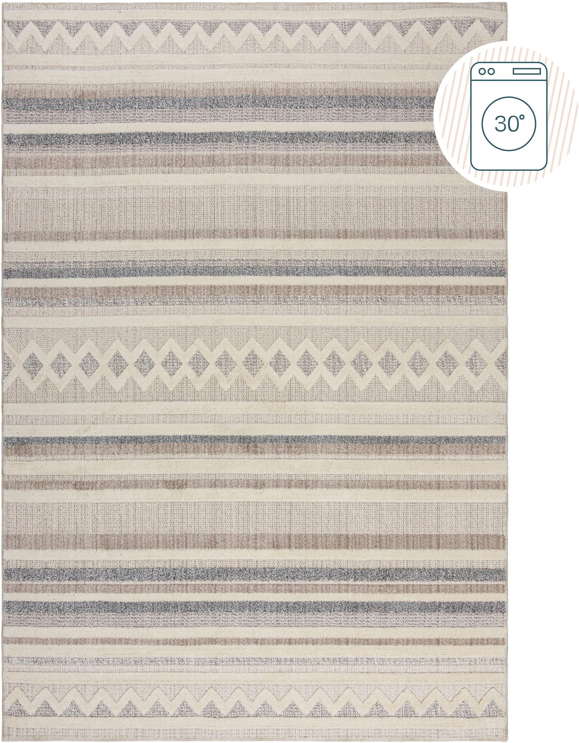 FLAIR RUGS Teppich Everett waschbar, rechteckig, Höhe: 4 mm, Teppich Wohnzimmer, Schlafzimmer, Hoch-Tief Effekt