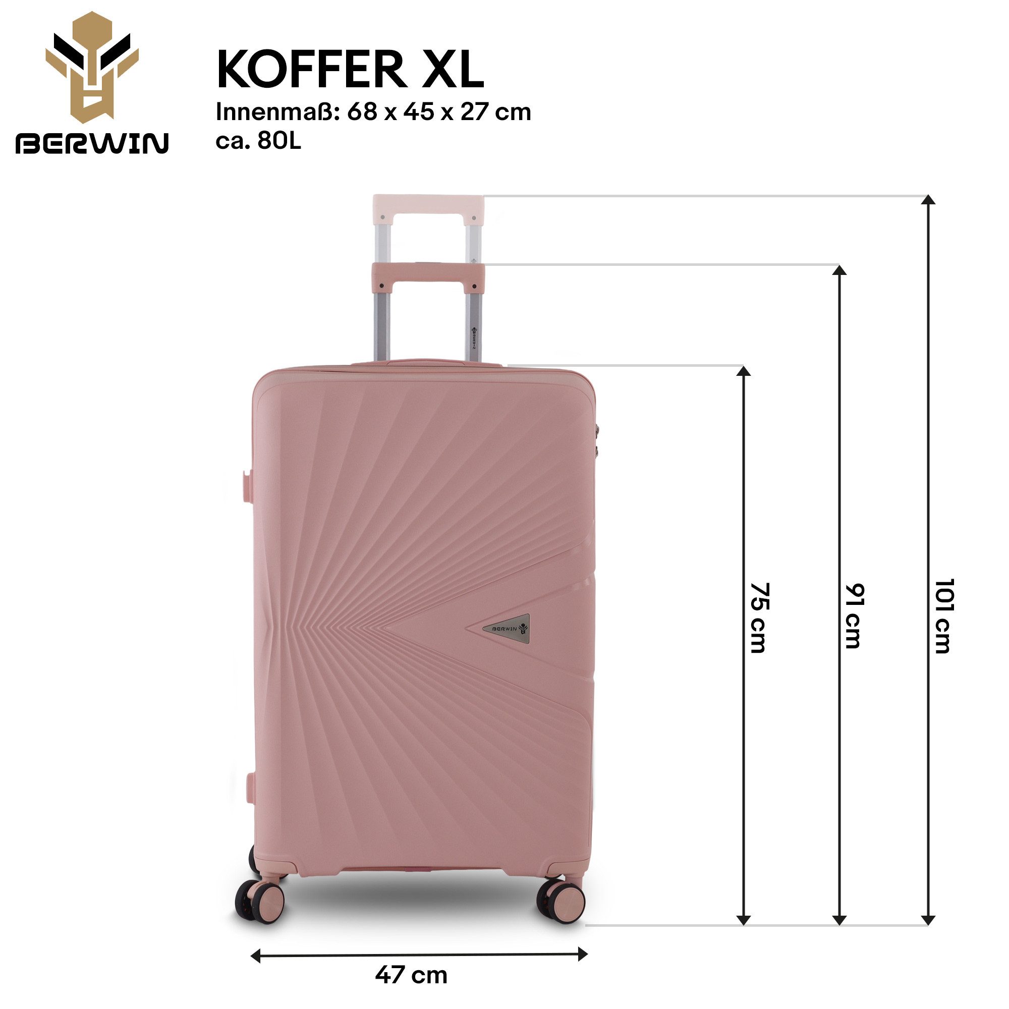 Berwin Trolleyset mit Beautycase Modell Cryta Dusty Rose, 4 Rollen, (Set, 4 tlg., MS-19761)