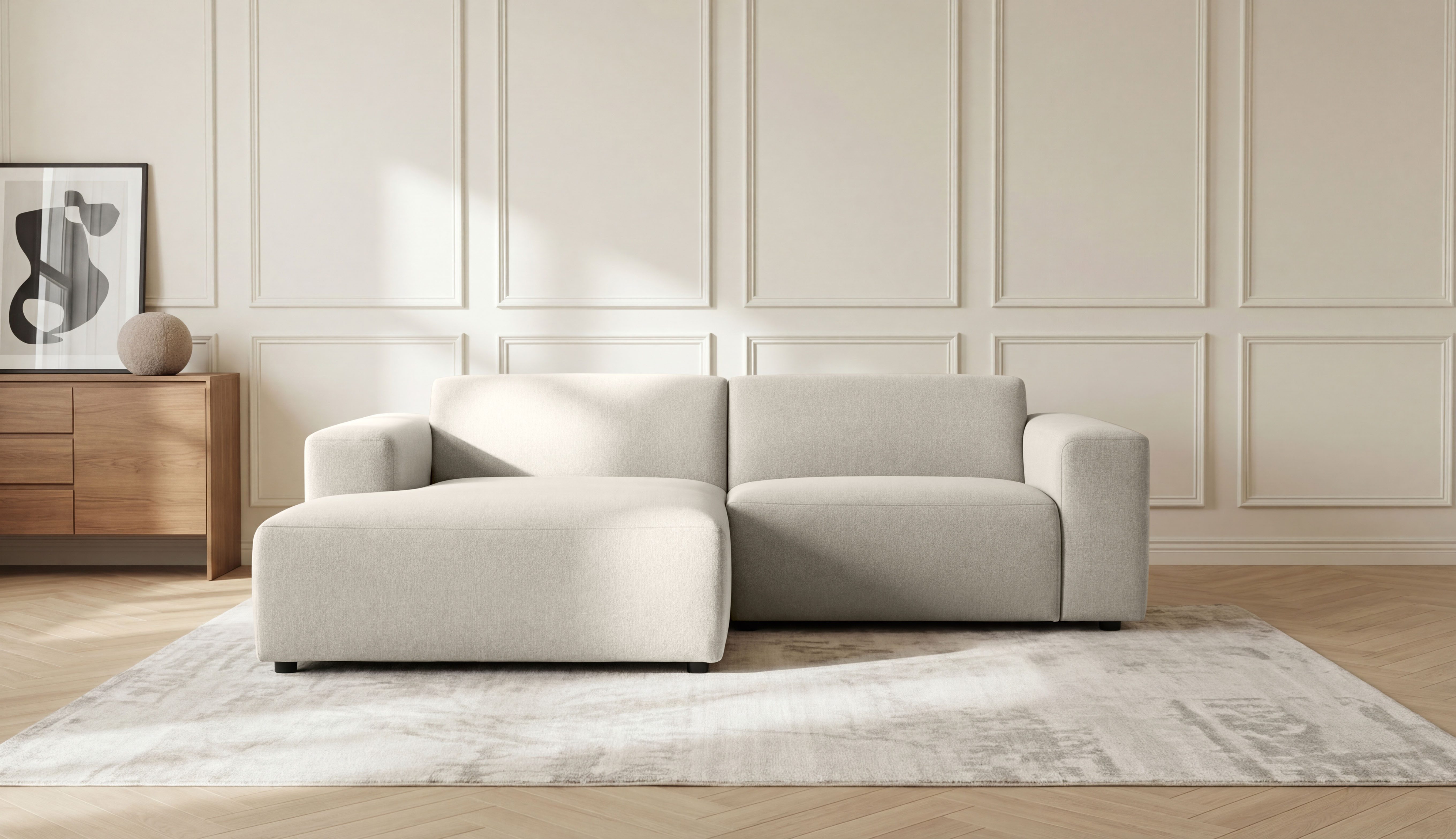 OTTO home Ecksofa Koa, 228 cm, L-Form, Modulsofa in Cord, Chenille, Struktur, Webstoff, Designsofa, weicher Lounge-Sitzkomfort, Welleunterfederung, bodentief