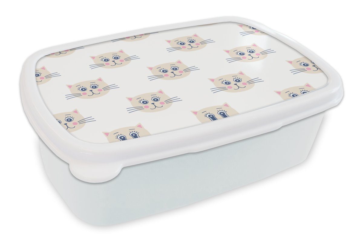 MuchoWow Lunchbox Katzen - Mädchen - Pastell - Muster - Kinder, Kunststoff, (2-tlg), Brotbox für Kinder und Erwachsene, Brotdose, für Jungs und Mädchen weiß | Lunchboxen