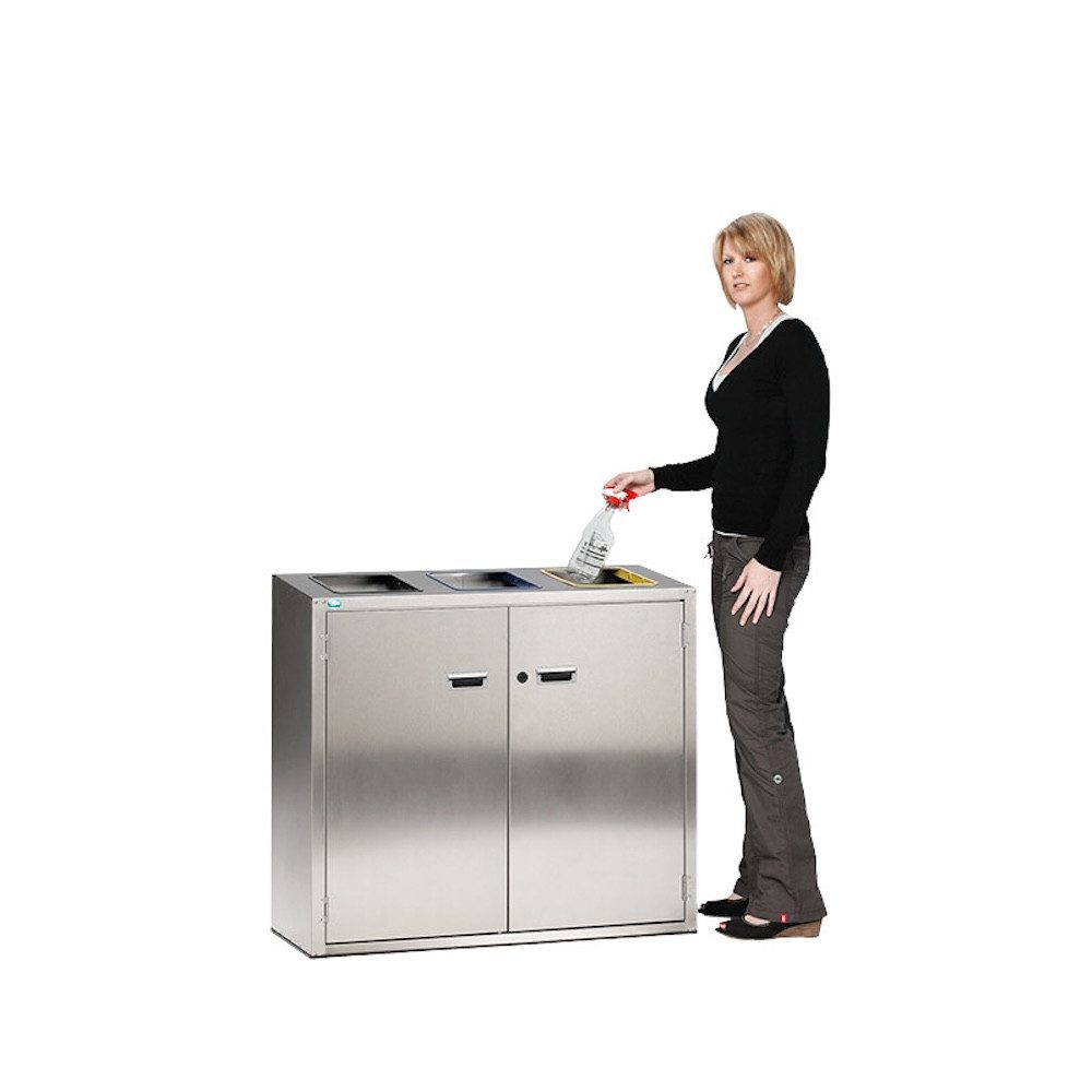 Mülleimer Wertstoffsortiersystem 3 Einwurfklappen 127L 90x100x43 Edelstahl