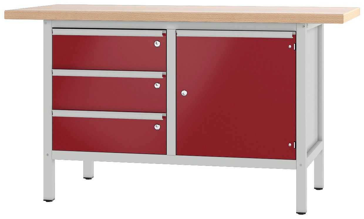 PADOR Werkbank 21 S 34, Höhe/Länge: 85,5x150 cm grau/rot | Werkbänke