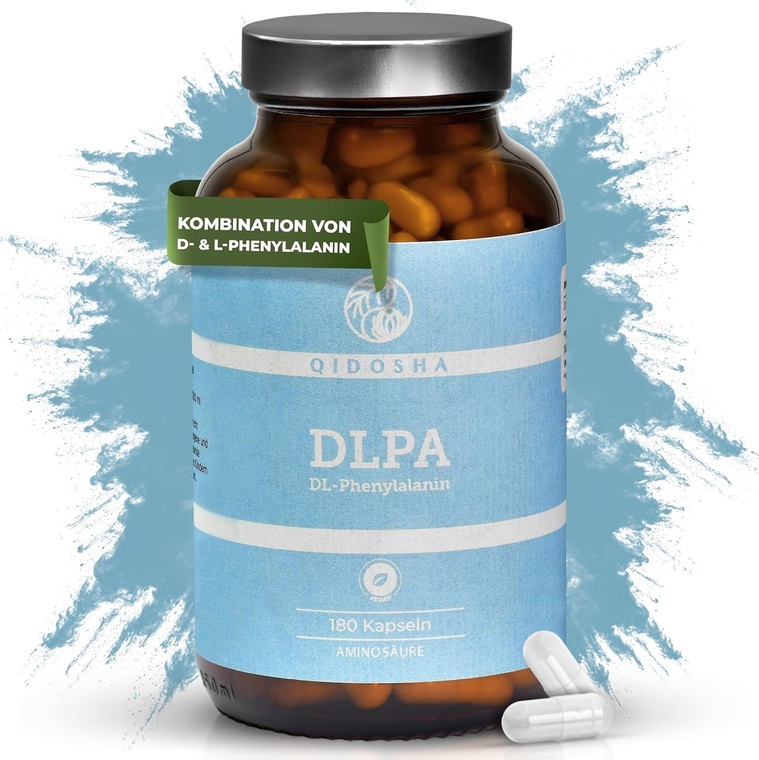 QIDOSHA DL-Phenylalanin (DLPA) Kapseln, 500mg, 180 Stk im Apothekerglas, DL-Phenylalanin, deutsche Fertigung, vollständig vegan, ohne Füll- oder Zusatzstoffe à 180 St., 107.1 g