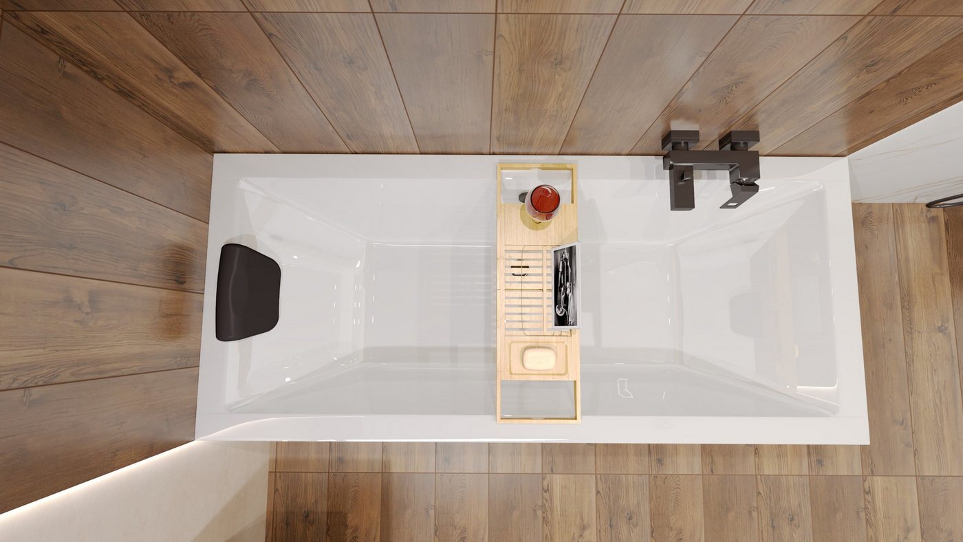 Thumbnail - KOLMAN Badewanne Rechteck QUADRO 170x75 mit Styropor + Bambus Ablage + Kopfstütze