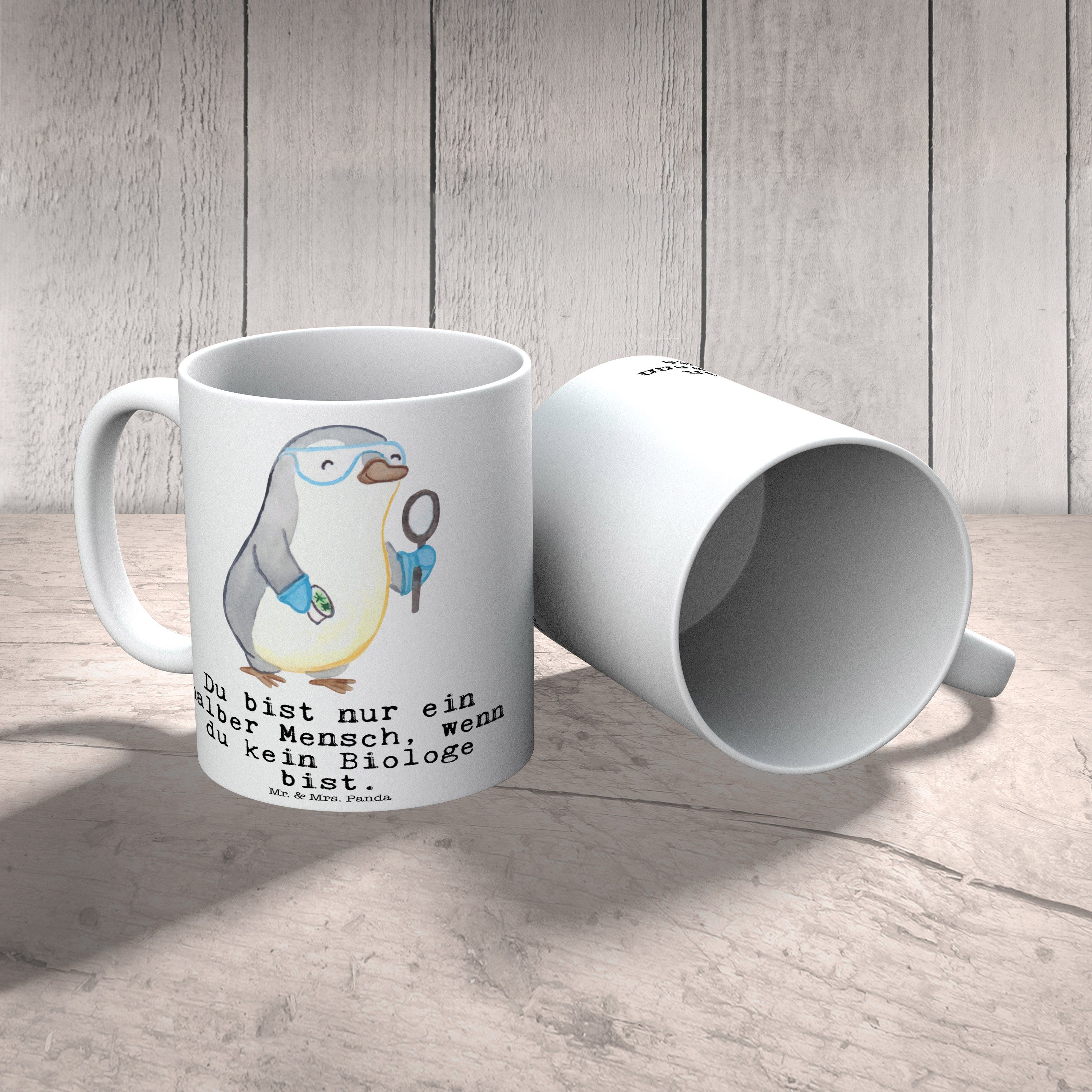 Geschenk, Teebecher, Kaffeetass, Keramik Mrs. Tasse Mr. Panda Biologe Weiß Herz Tasse, mit Büro - & -