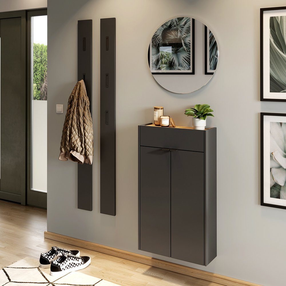 Lomadox Garderoben-Set ABERDEEN-01, (Spar-Set, 4-St), in grau mit Eiche, ideal für schmale Flure, mit 2 Garderobenpaneelen