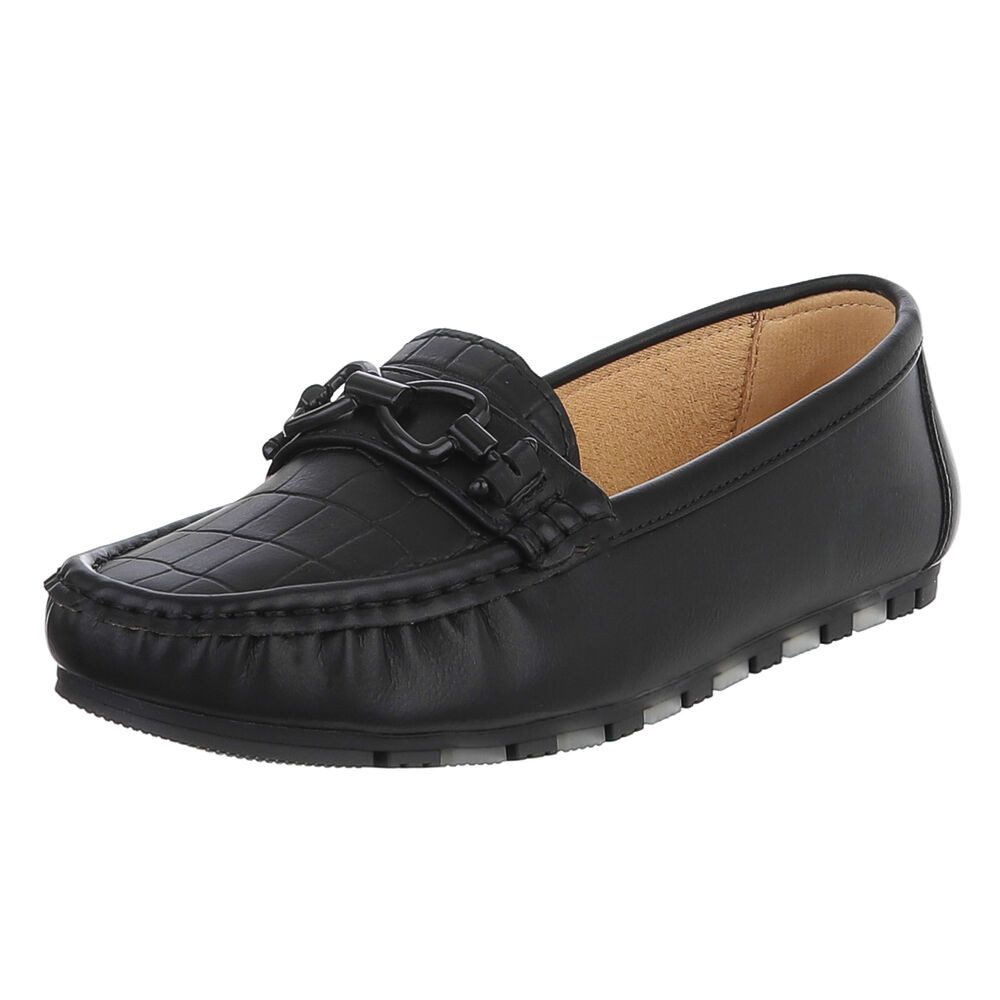 Ital-Design Eleganter Mokassin mit Schnalle für Damen im Alltag Slipper (90793496) Flach Mokassins in Schwarz
