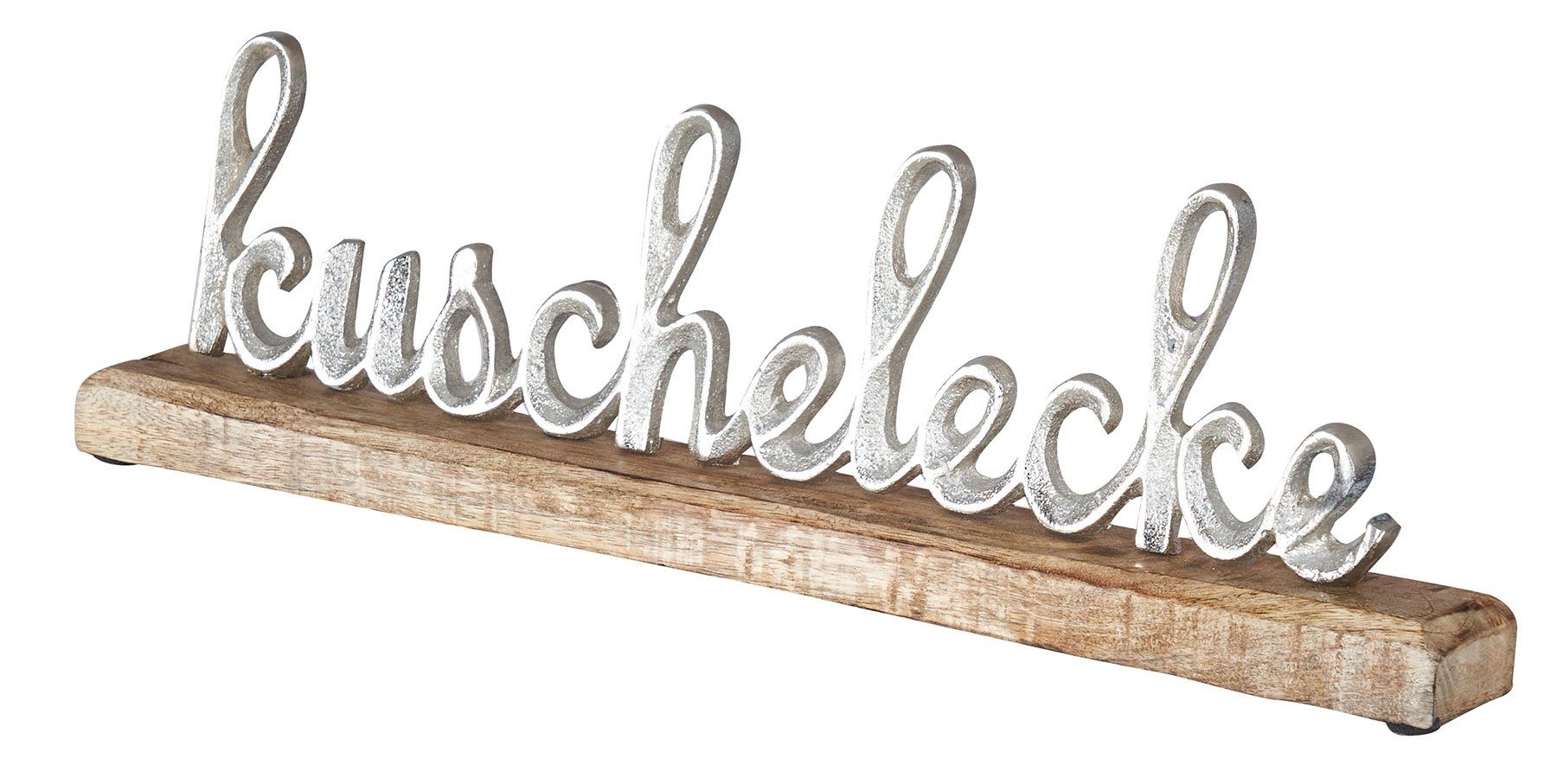 Levandeo® Deko-Schriftzug, Schriftzug Kuschelecke L40cm Holz Tischdeko 1 Mango Silber Variante Geschenk