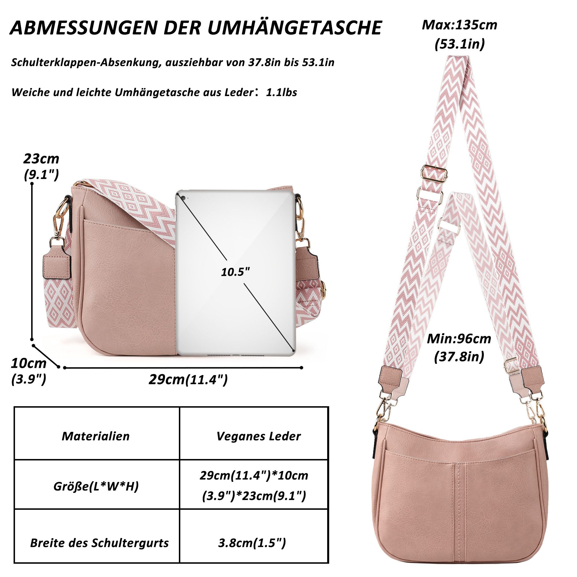 TAN.TOMI Umhängetasche Handtasche Damen mittelgroß Schultertasche Crossbody Bag, Damenhandtasche Mehrere Fächertaschen – Bild 5 von 5