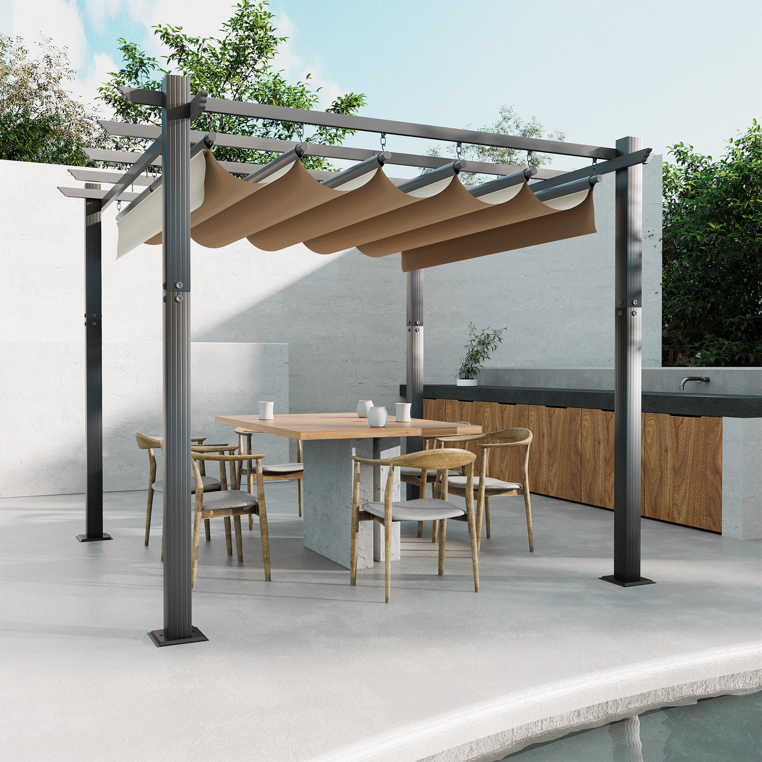 GUNJI Pergola 3x3/3x4m Gartenpavillon, Pergola UV-geschütztes Aluminiumgest günstig online kaufen