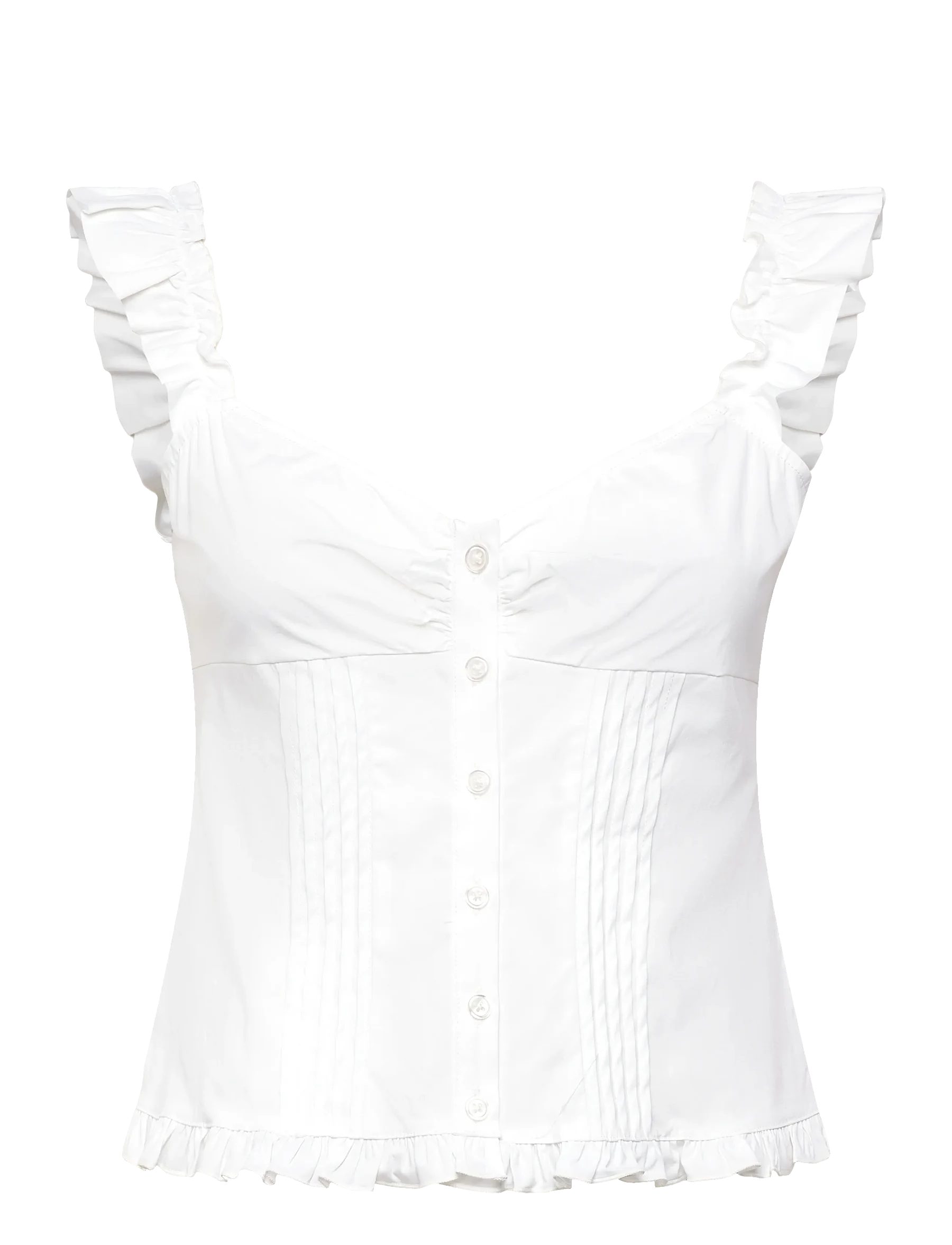 Gina Tricot Spitzentop - Damen Top - weißes Rüschen Top mit Knopfleiste