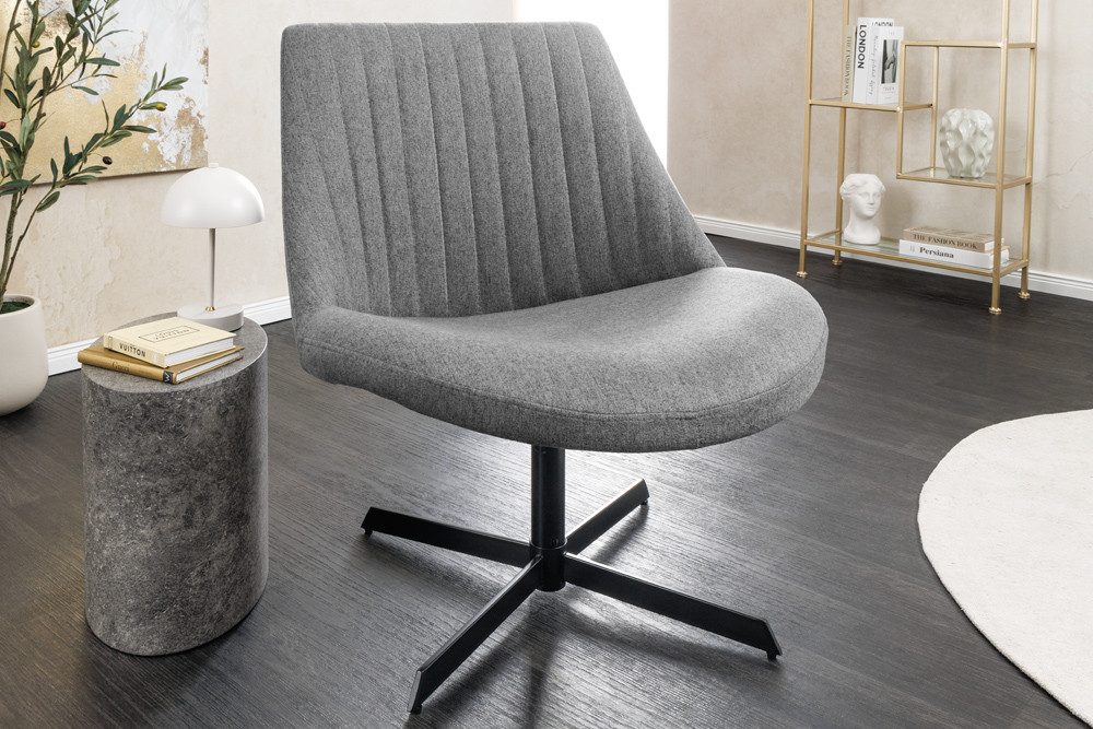 riess-ambiente Drehsessel LOUNGER grau / schwarz - Strukturstoff, Metallgestell, drehbar, rund (Einzelartikel, 1-St), Lesesessel mit Ziernähten - ideal für Arbeits-, Wohnzimmer & Ankleide