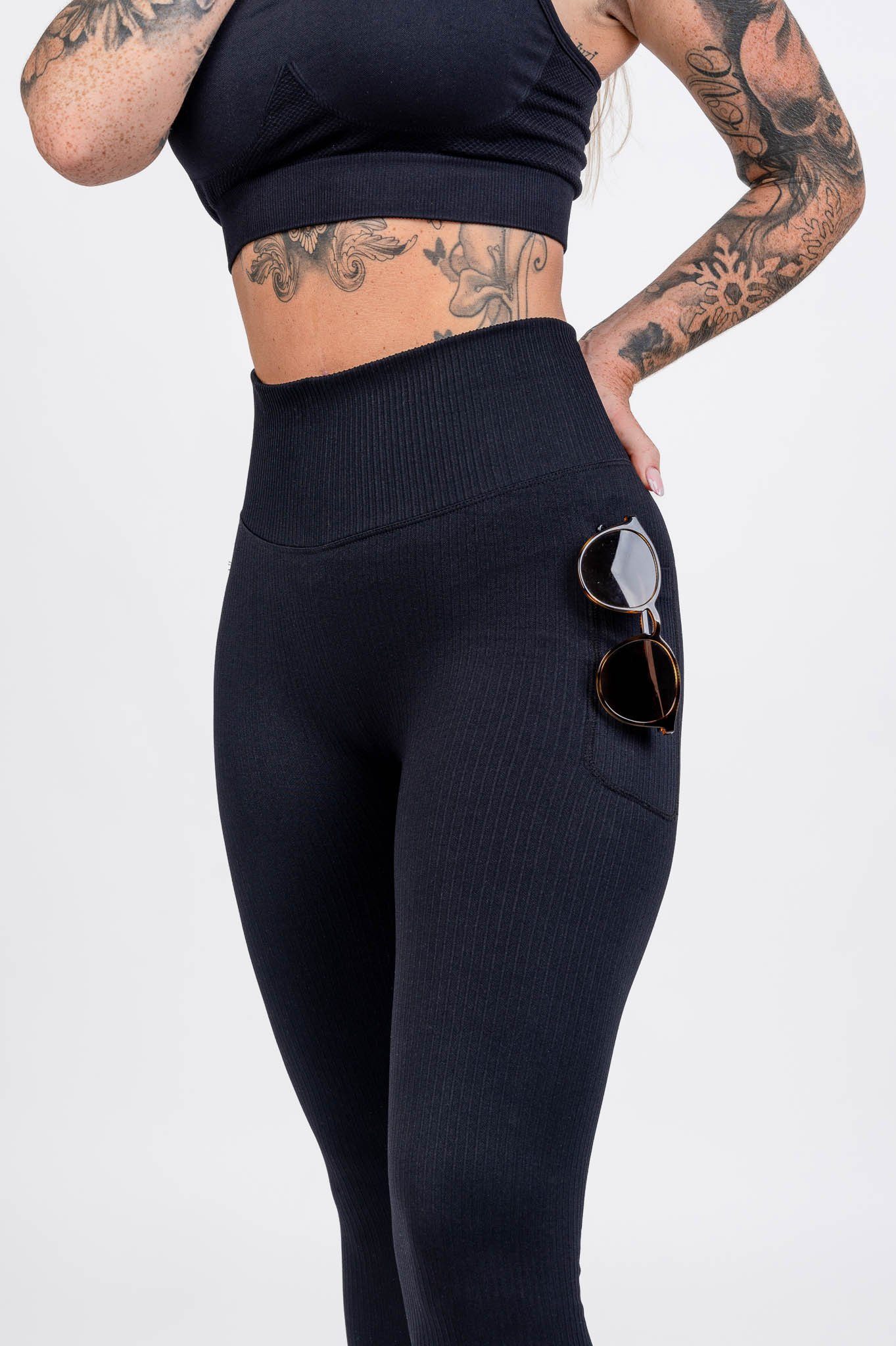 ESMINA Seamless Легінси Performance ripped 2 Handytaschen, Shapingeffekt, Sporthose, High Waist, gerippte Optik