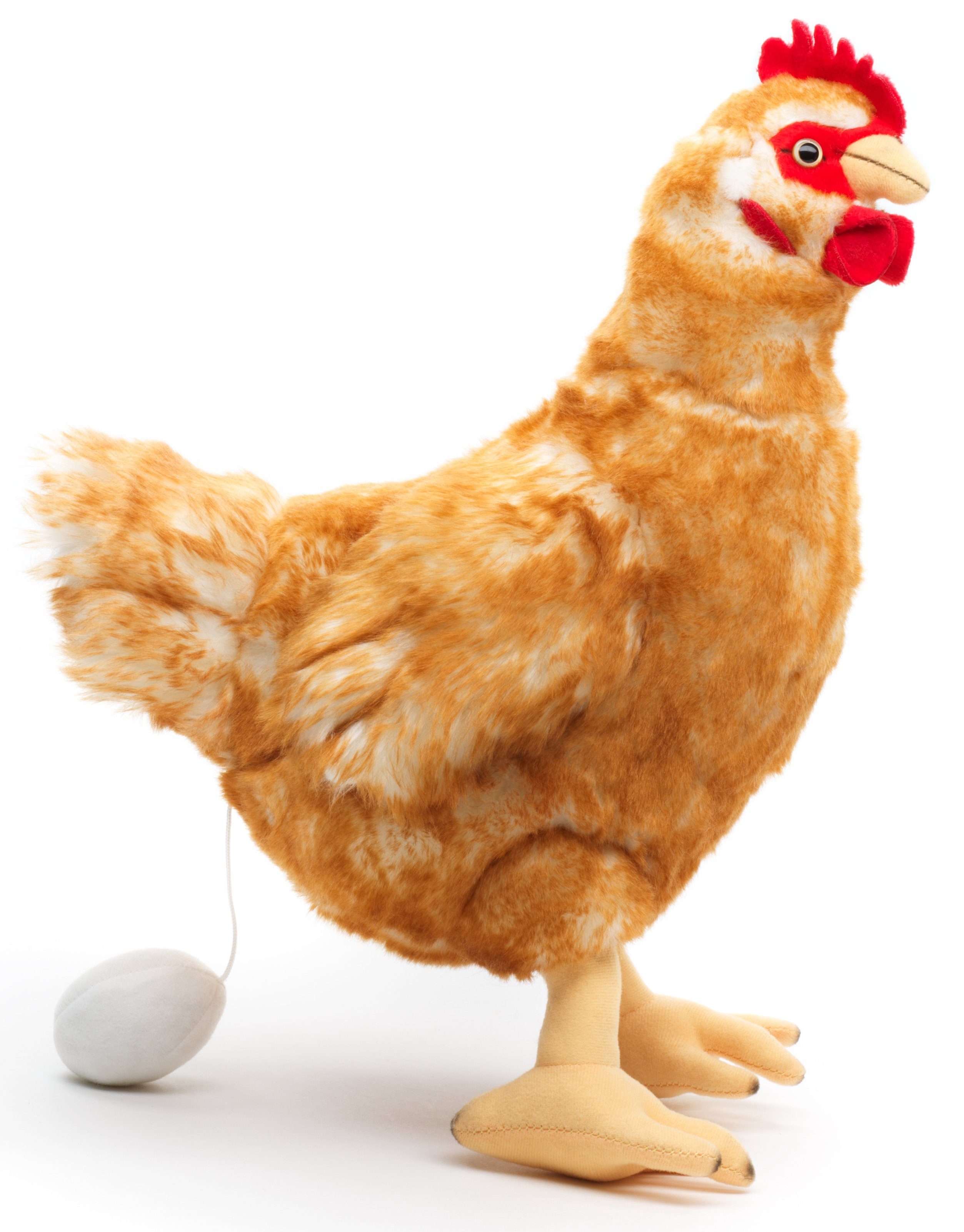 Uni-Toys Kuscheltier Henne mit Ei - versch. Farben - 37 cm (Höhe) - Plüsch-Huhn, Plüschtier, zu 100 % recyceltes Füllmaterial braun