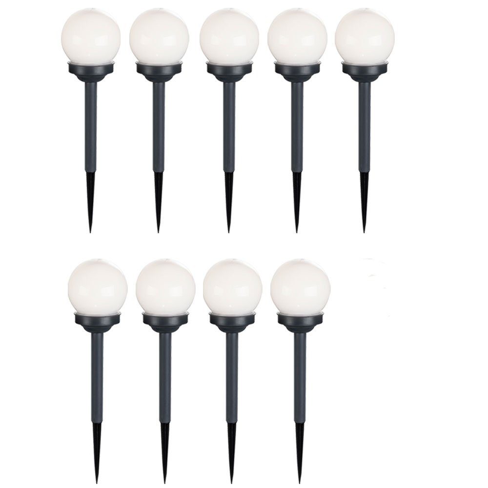 Set Außen Garten LED Beleuchtung Gartenleuchte, 9er LED-Leuchtmittel etc-shop Weg Solar Erdspieß Lampen fest Kugel LED verbaut,