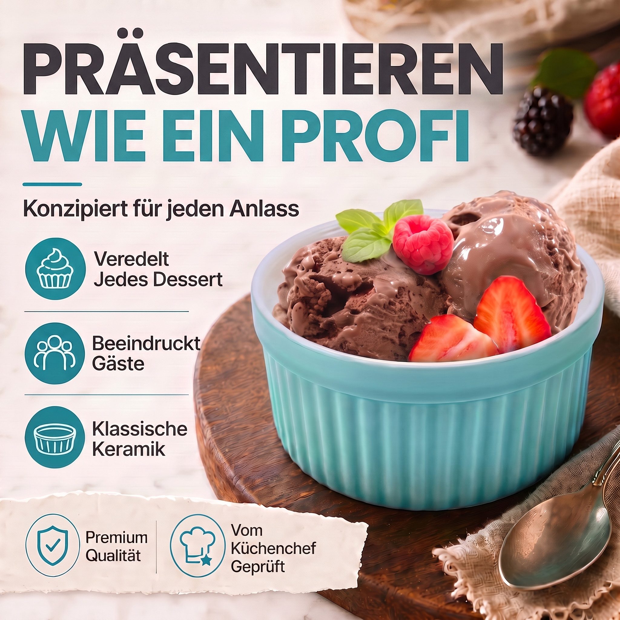 Dimono Dessertschale DIMONO Crème-Brûlée & Soufflé Förmchen – 8er Keramik Dessert Set, Keramik, (Schälchen mit 170 ml, 8-tlg), Schalen