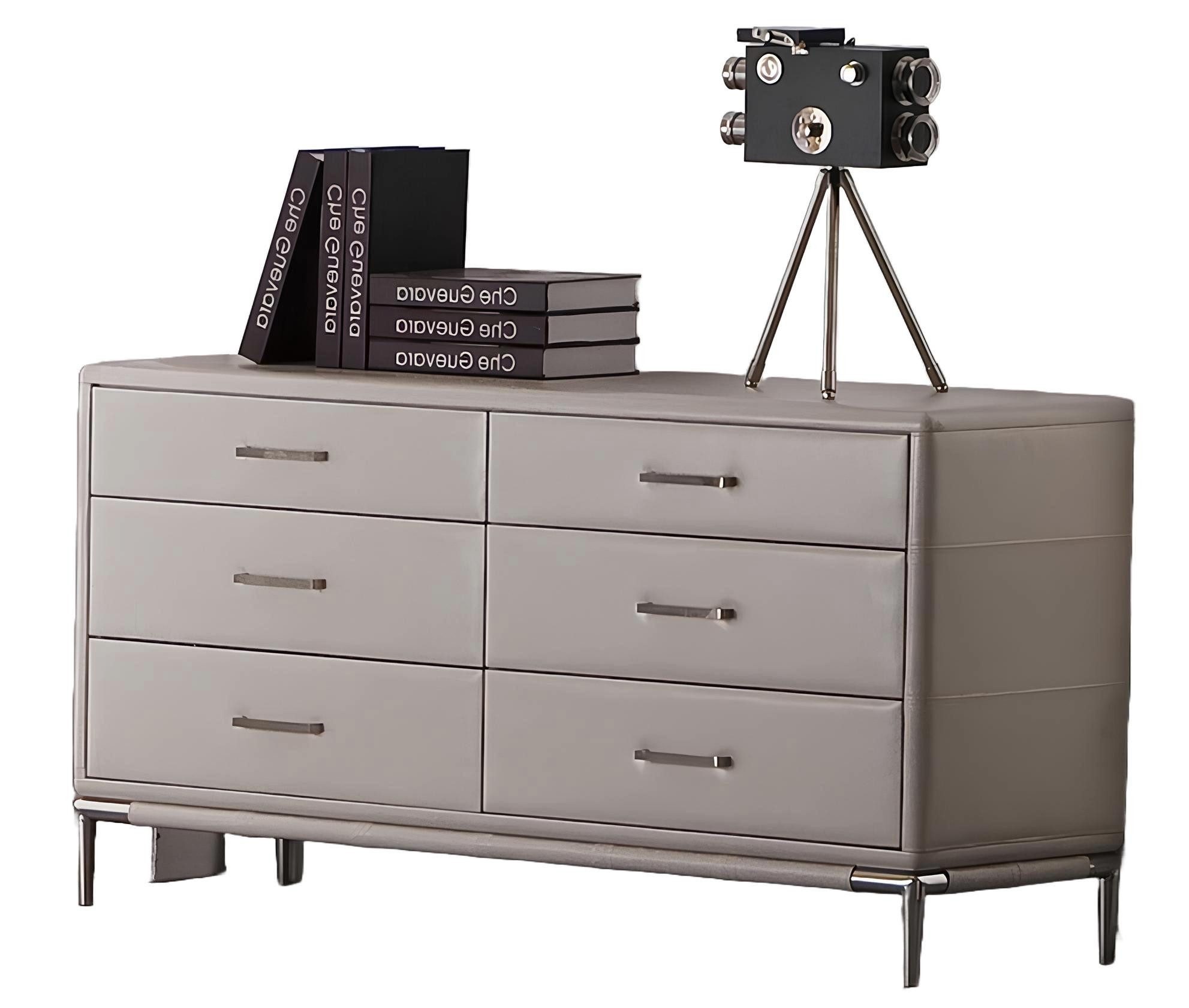 JVmoebel Schubkastenkommode Luxuriöse Kommode aus Leder in Grau mit viel Stauraum (1 St., Kommoden), Made in Europa