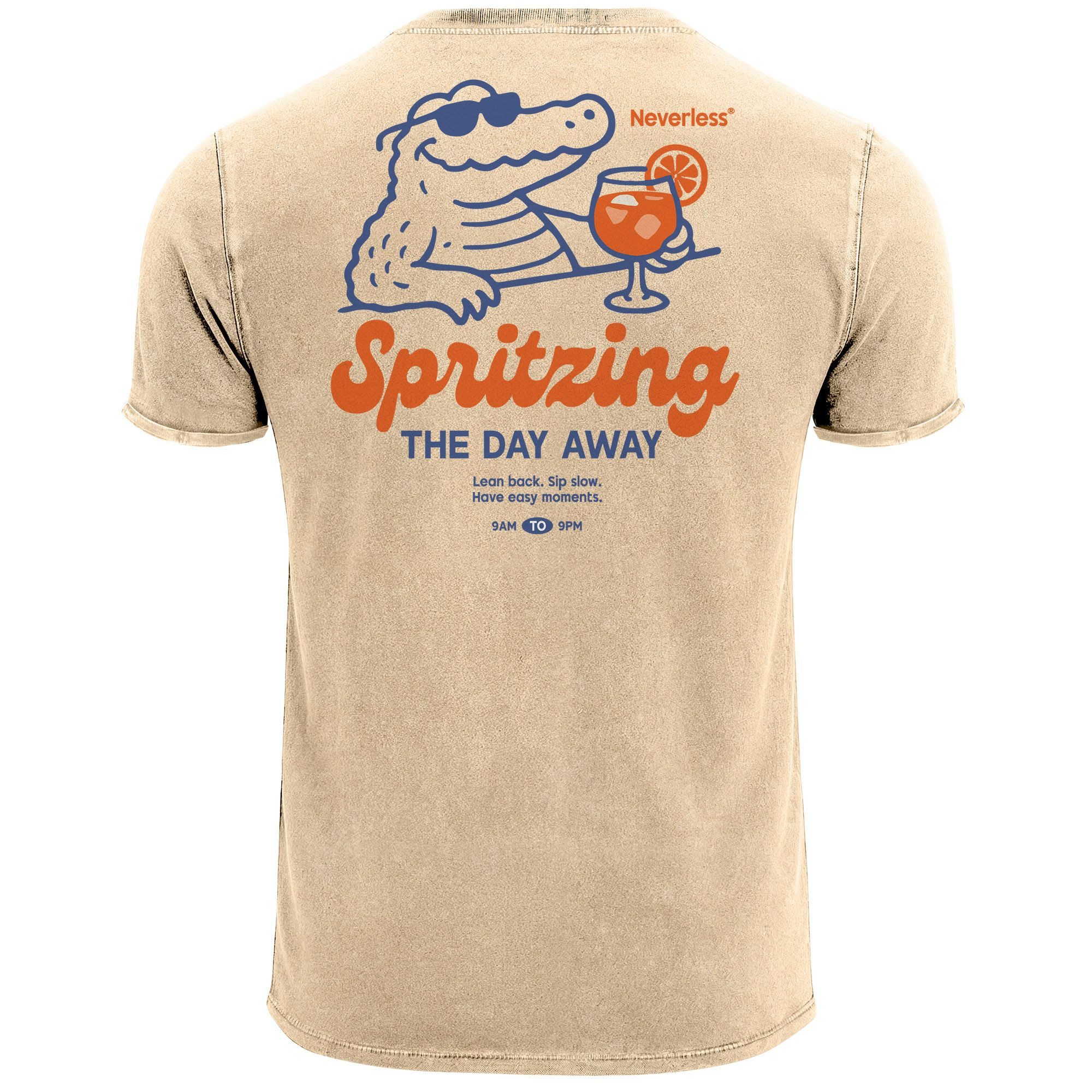 Print-Shirt Herren Vintage T-Shirt Backprint Spritzing the day away Alligator