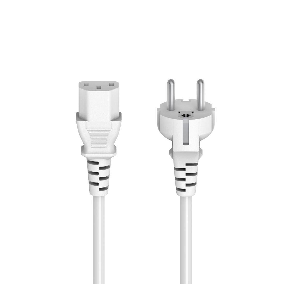 Netzkabel für Kaltgeräte, 3-polig mit Schutzkontaktstecker, 5 m, Weiß Netzkabel