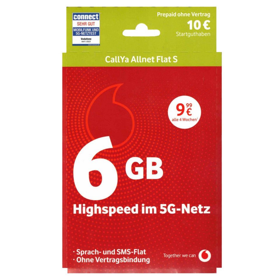 Vodafone Callya Allnet Flat S 6GB 5G 10 Euro STG Prepaidkarte