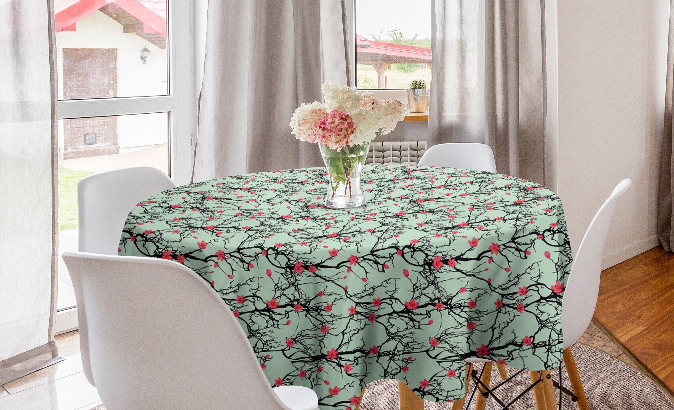 Abakuhaus Tischdecke Kreis Tischdecke Abdeckung für Esszimmer Küche Dekoration, Blumen Japanische Sakura Zweige