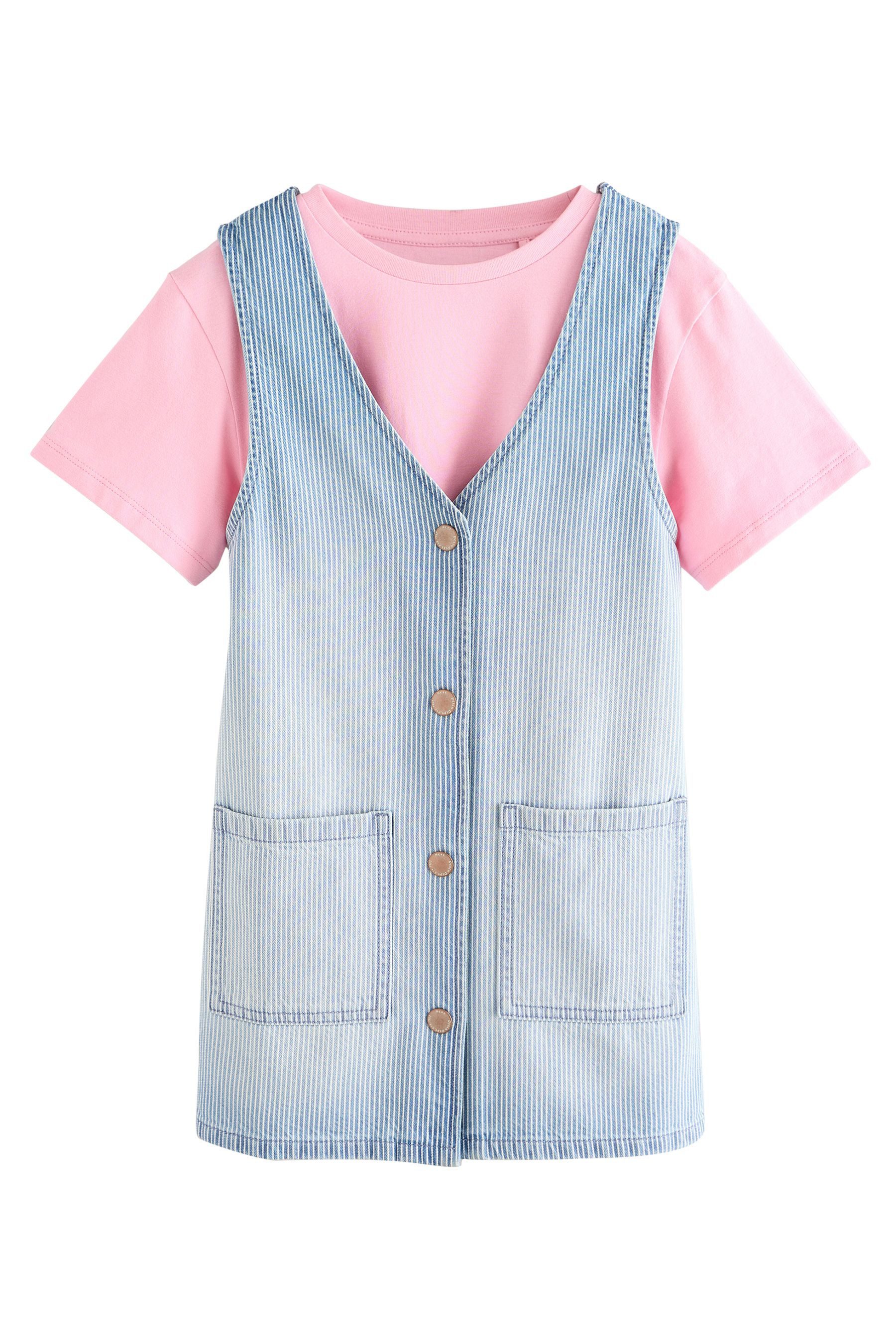 Next Jeanskleid Jeanslatzkleid und T-Shirt aus 100 % Baumwolle (2-tlg)