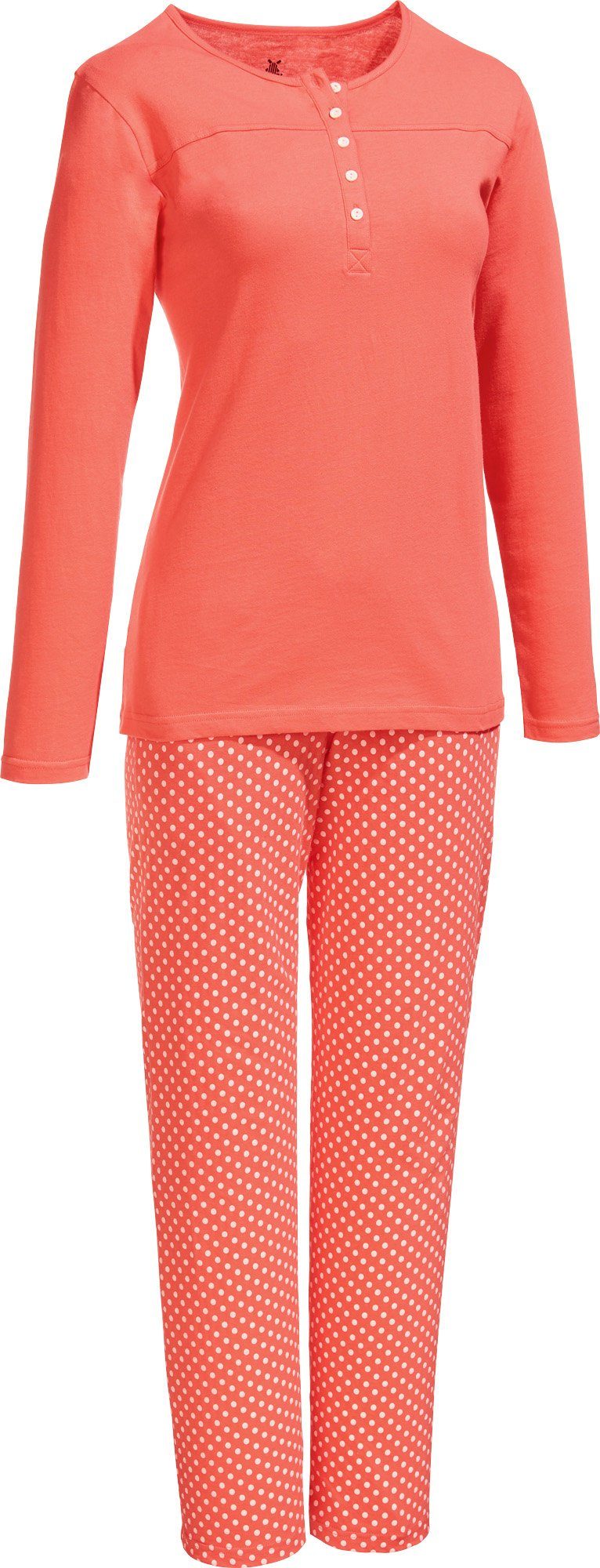Erwin Müller Pyjama Damen-Schlafanzug Single-Jersey Punkte, Schonwäsche 40  °, Trocknen niedrige Temperatur, Bügeln wenig