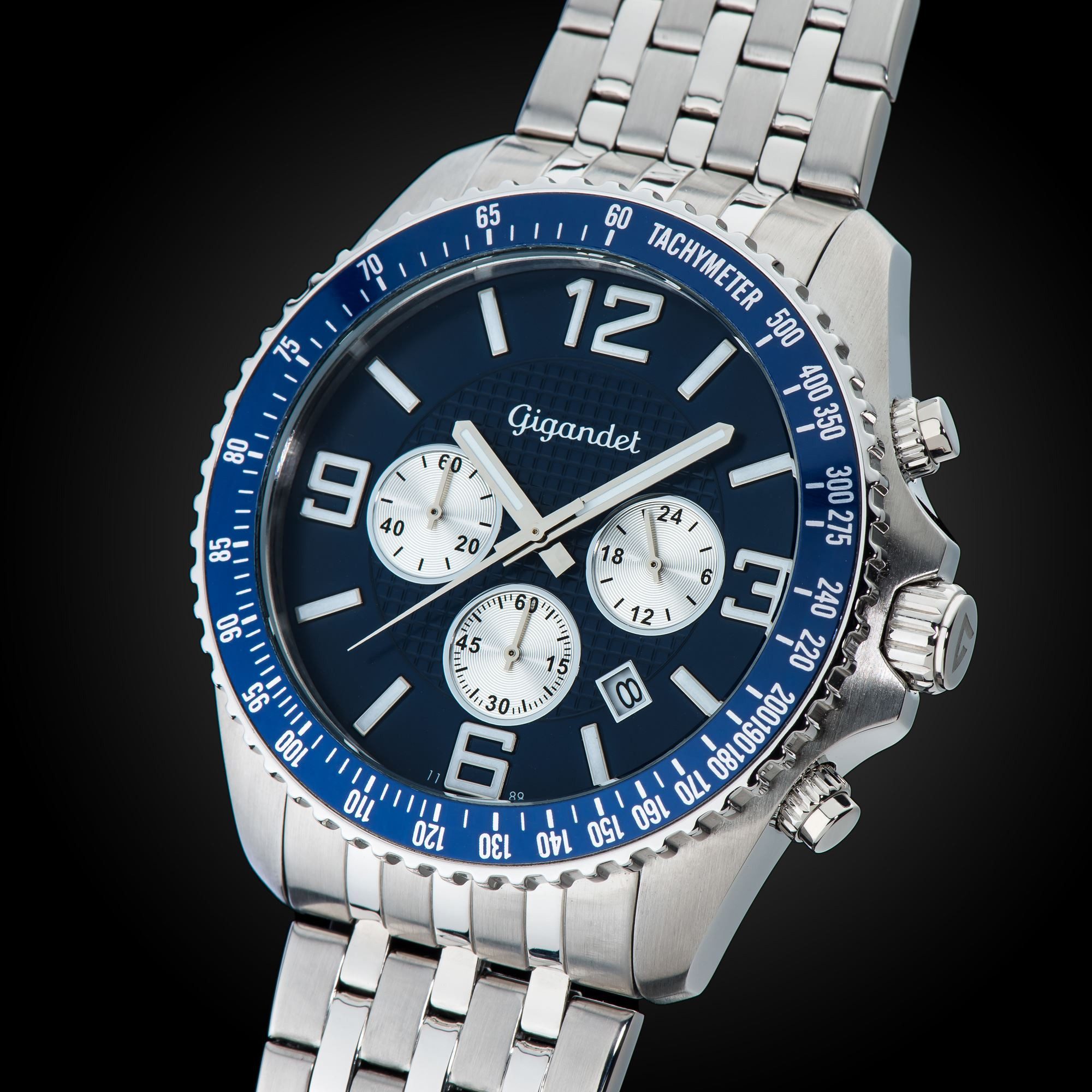 Gigandet Chronograph Armbanduhr, Herrenuhr, Sportuhr, 45mm, FAST TRACK G12-006, Mineralglas, Datumsanzeige, Edelstahlband, 10bar/100m wasserdicht