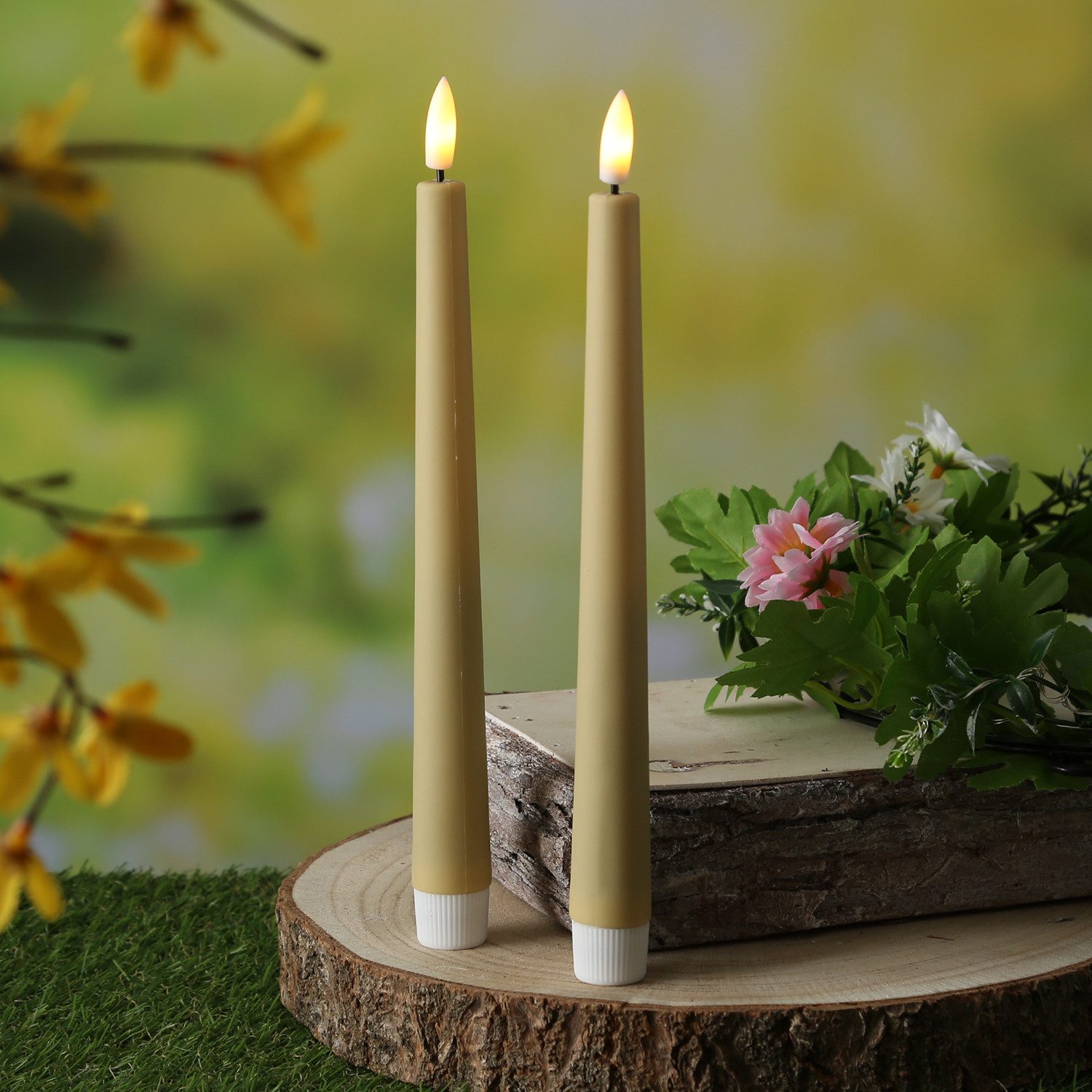 MARELIDA LED-Kerze LED Stabkerzen Outdoor Tafelkerzen Timer H: 25,5cm creme 2er Set, LED Classic, warmweiß (2100K bis 3000K)