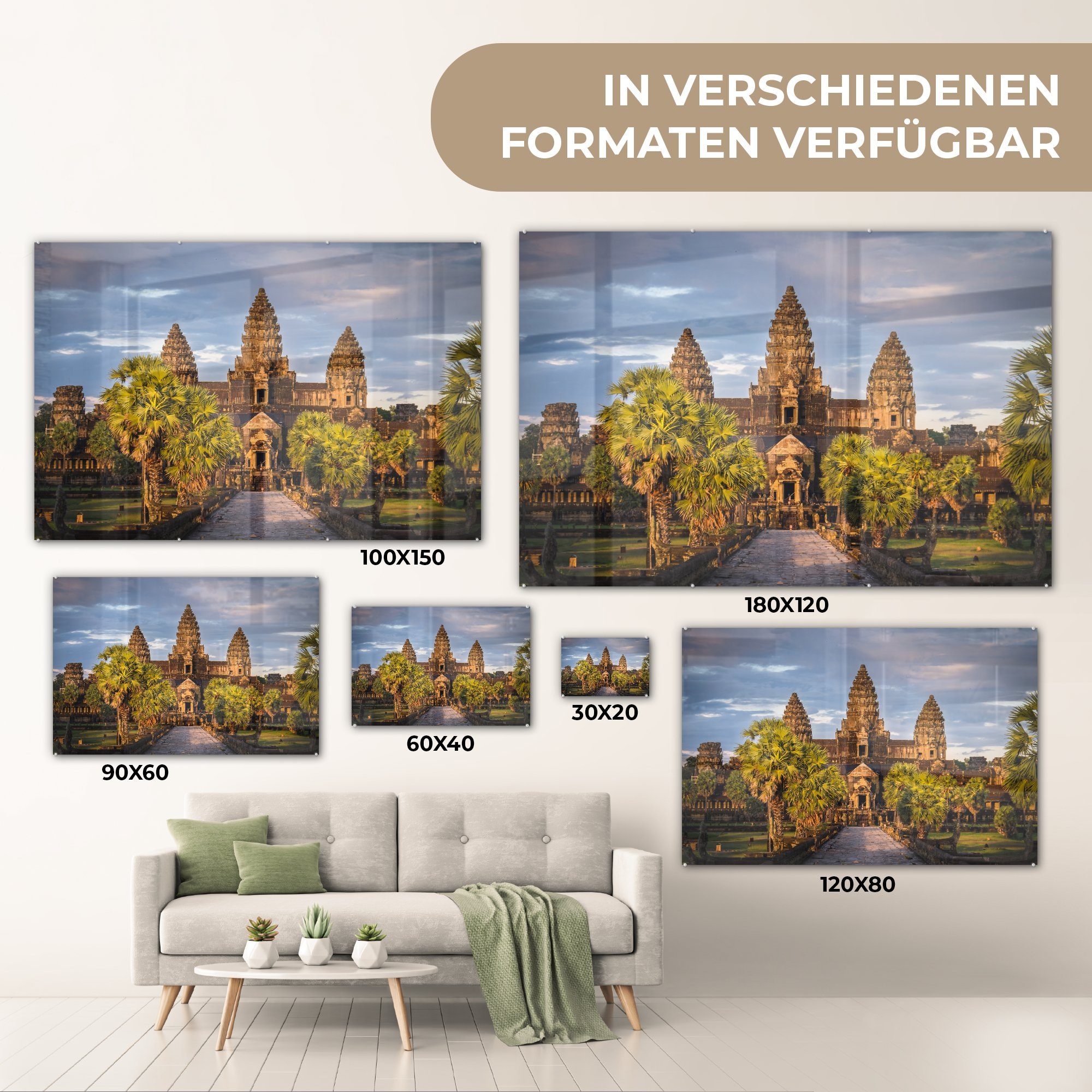 MuchoWow Acrylglasbild Sonnenuntergang & Wat, Wohnzimmer Schlafzimmer in (1 Angkor Acrylglasbilder St)