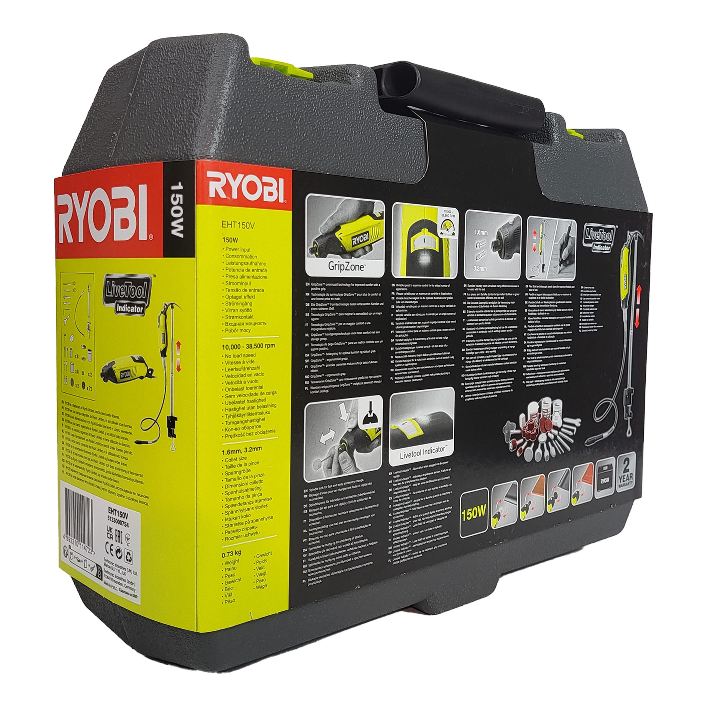 RYOBI Montagewerkzeug Ryobi EHT150V Geradschleifer 150 W mit 115-teiligem Zubehörset, (1-tlg)
