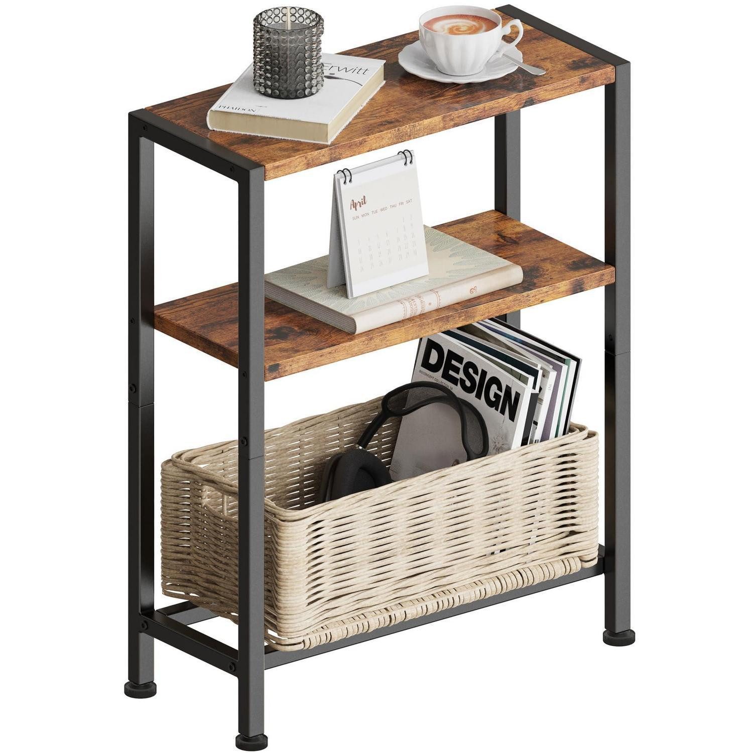 LuxusKollektion Beistelltisch Schmaler Beistelltisch 3 Ablagen Vintagebraun