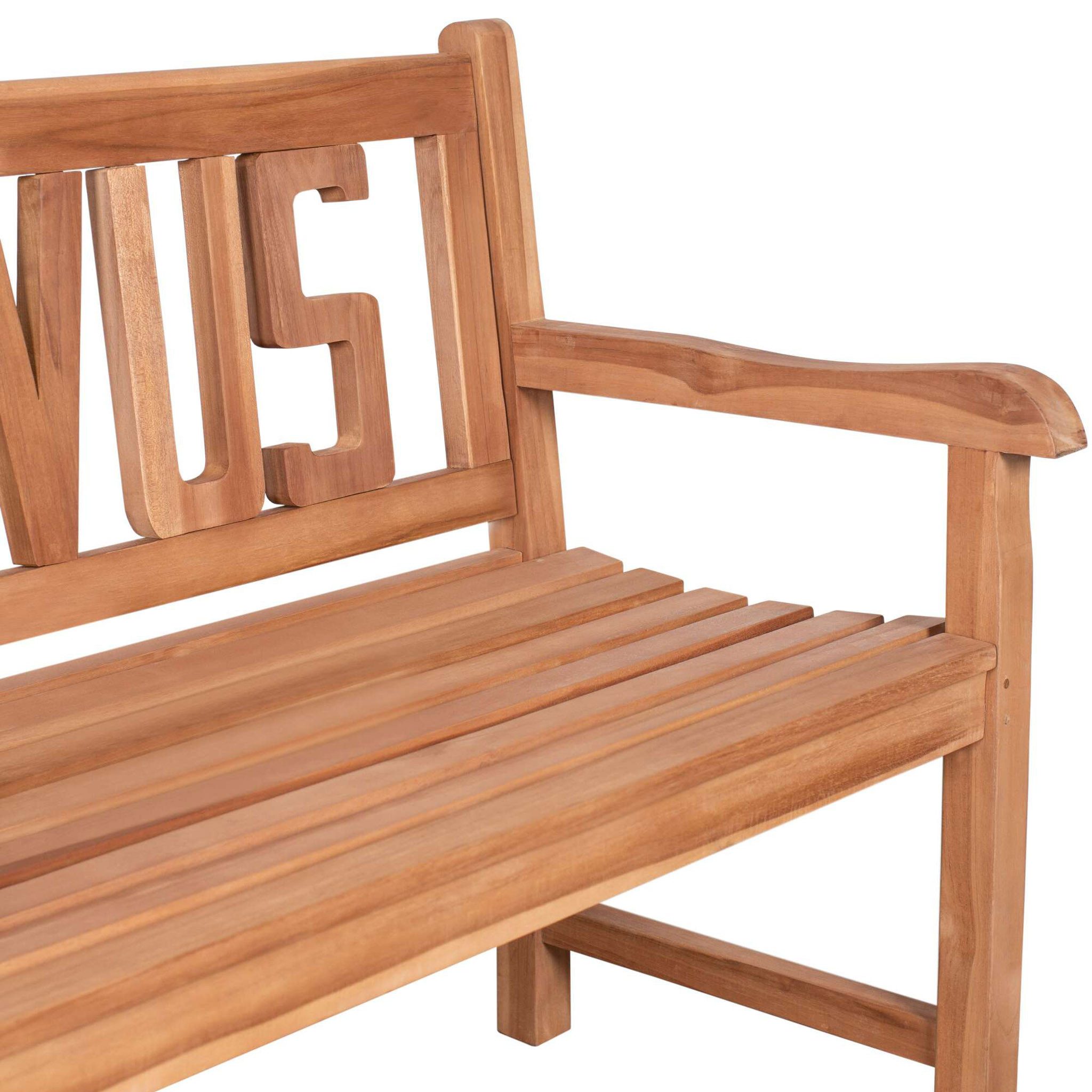 bene living Gartenbank SERVUS 120 cm - Teakholz, geschwungende Armlehnen - Rückenlehnen mit SERVUS-Schriftzug