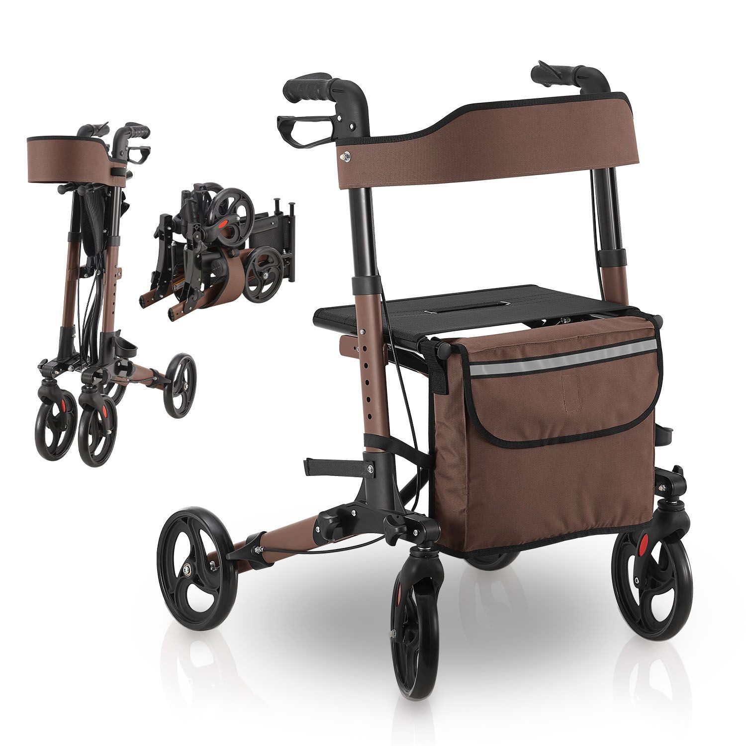Juskys Rollator Vital, klappbar, mit Sitz, Einkaufstasche und Gehstockhalterung