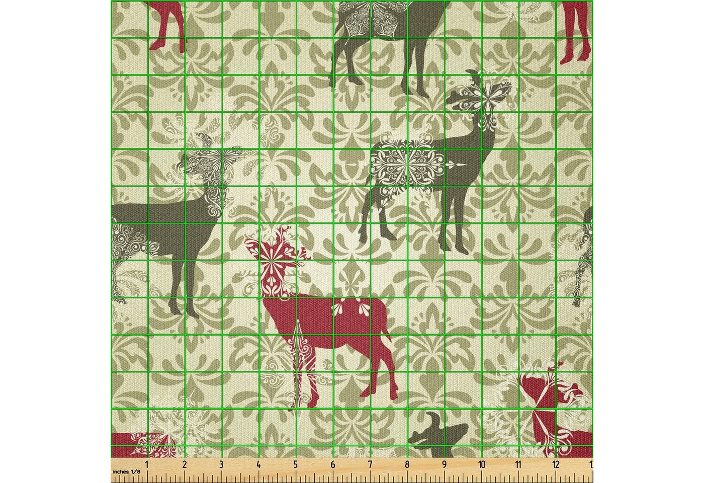 Thumbnail - Abakuhaus Stoff ausdehnbar mit Elestan für Heimwerkarbeiten und Näharbeiten, Weihnachten Damast Snowflake Deer